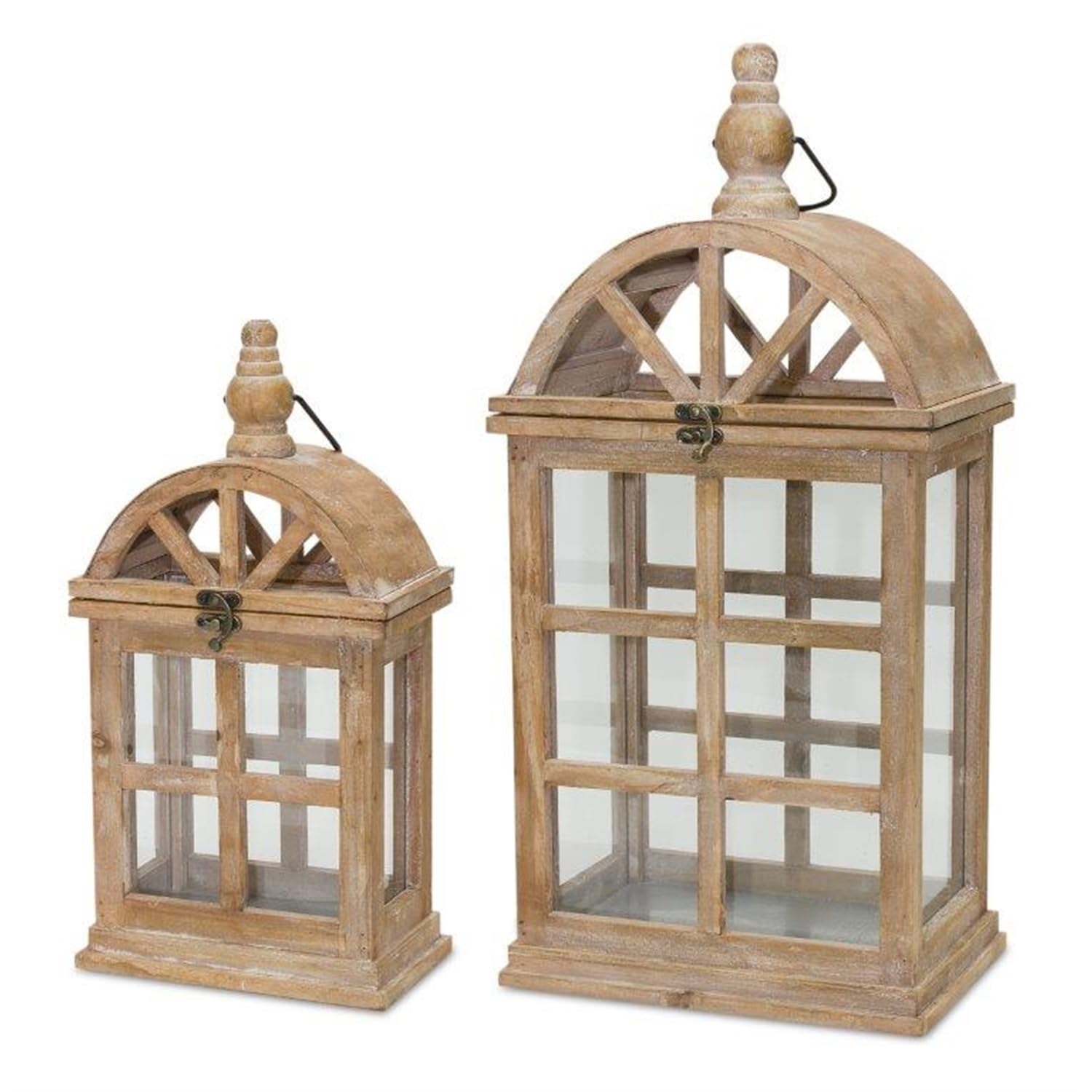 Maykoosh Natural Wooden Lantern with Curved Top (Set of 2)