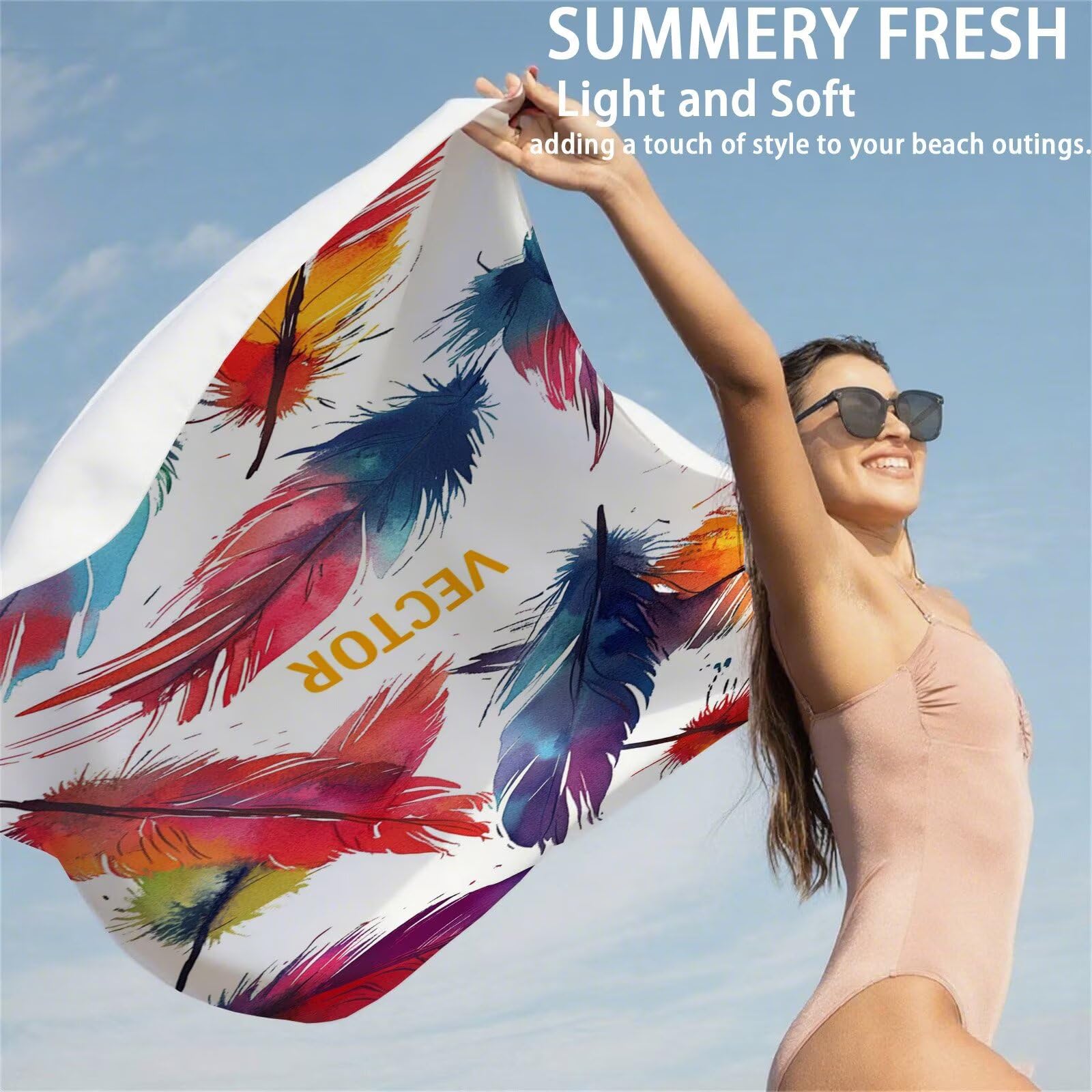 Mikrofaser Strandtuch 100x200cm, Feder Strandtuch Traum Saunahandtuc 2 Stück Stranddecke Sandfrei, Schnell Trocknendes, Saugfahiges Strandmatte Sporthandtuch für Reise Urlaub Schwimmen Camping OC-1085