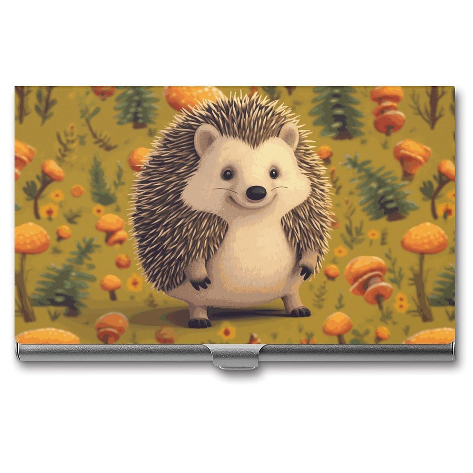 DWVTSLH Hedgehog Business Card Holder, Slim Portable Metal Business Card Case Pocket Wallet Professional Name Cards Holder for 22-30 Cards, Credit Card ID Case/Holder for Men Women
