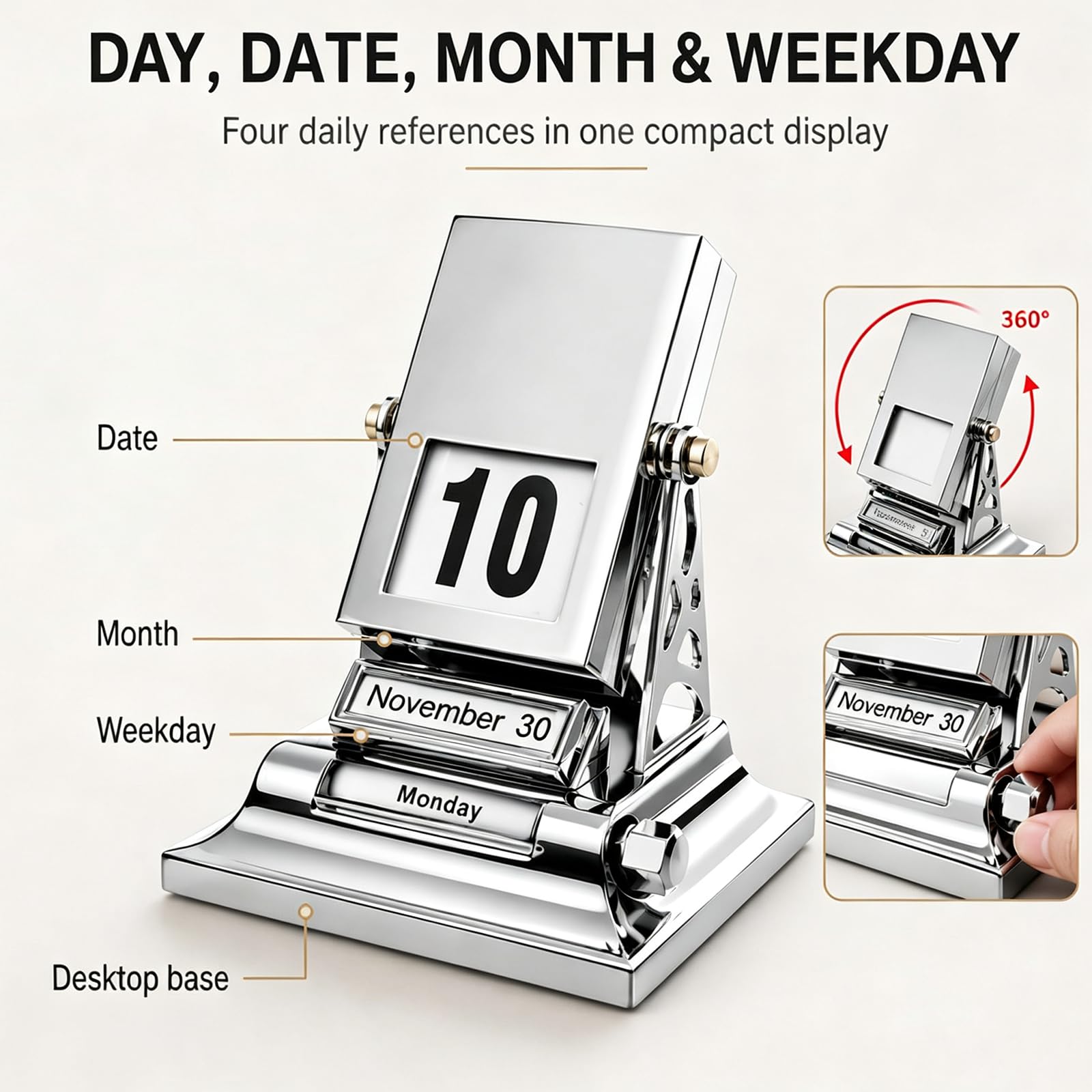 Calendario De Escritorio Mecánico Retro con Páginas Abatibles, Diseño Creativo, Calendario Giratorio con Cambio De Fecha, Calendario Mecánico Sin Pilas para Oficina, Estudio Y Recepción