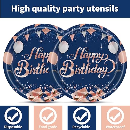 Miniatura 3 de 48 platos de papel desechables, platos de postre de 7 pulgadas, platos azules para cumpleaños de niñas y niños, fiesta de cóctel, vacaciones (azul)