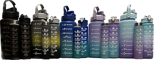 Juego de 3 botellas de agua deportivas con marcador de tiempo motivacional y tapa superior abatible a prueba de fugas para la escuela, entusiastas