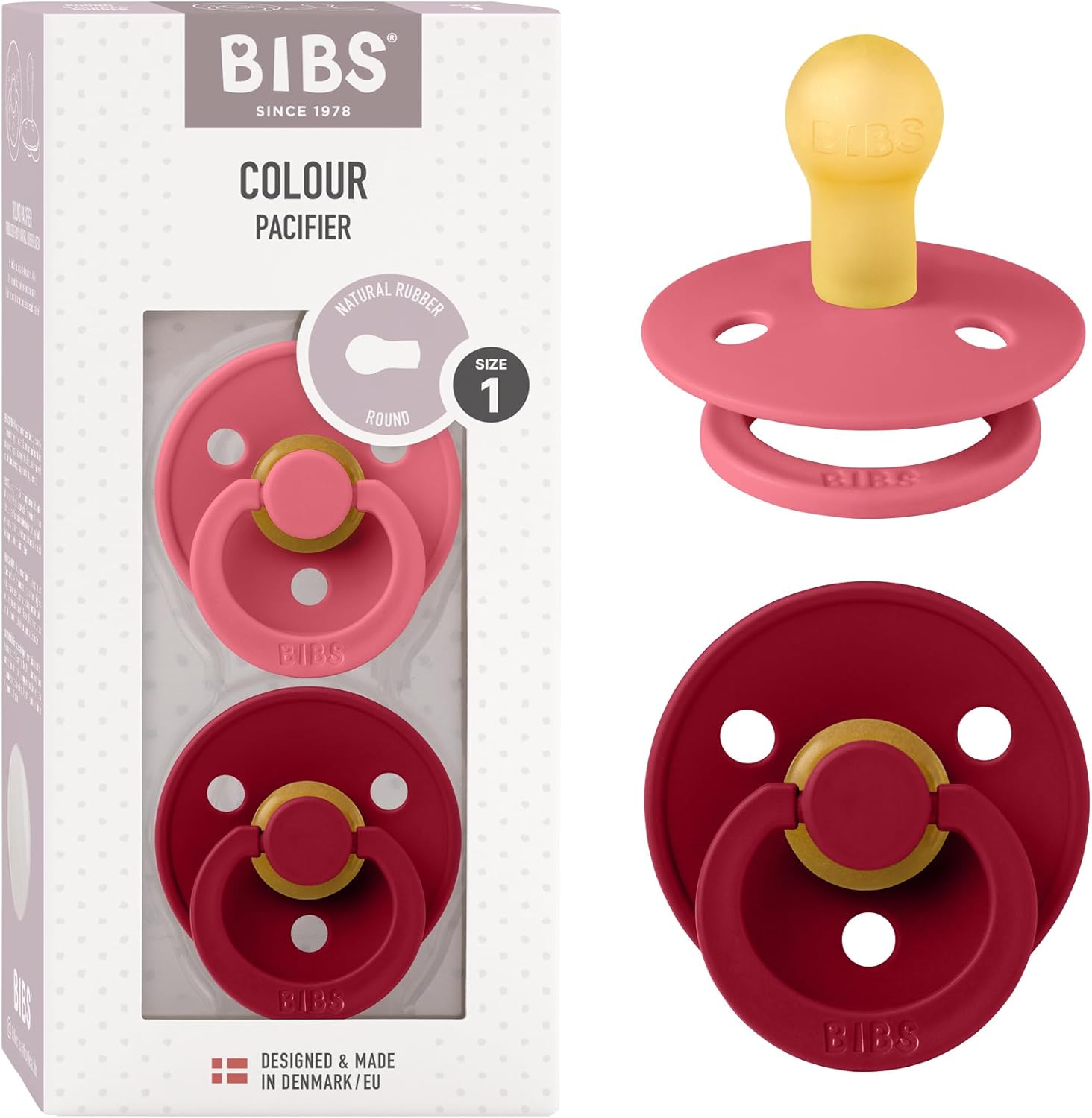 BIBS Colour Soother 2Pack, BPA Free Dummy Pacifier, Round Nipple