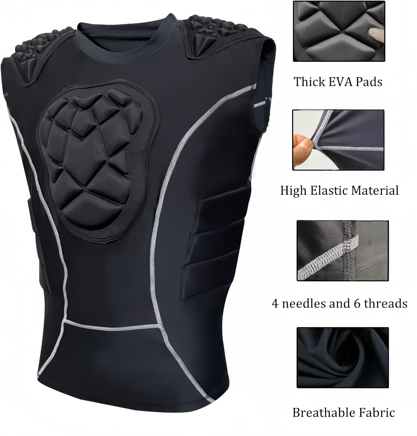 Topeter Padded Compression Shirts with Chest Guard, Rib Protector & Shoulder Pads for Contact Sports - Image 4