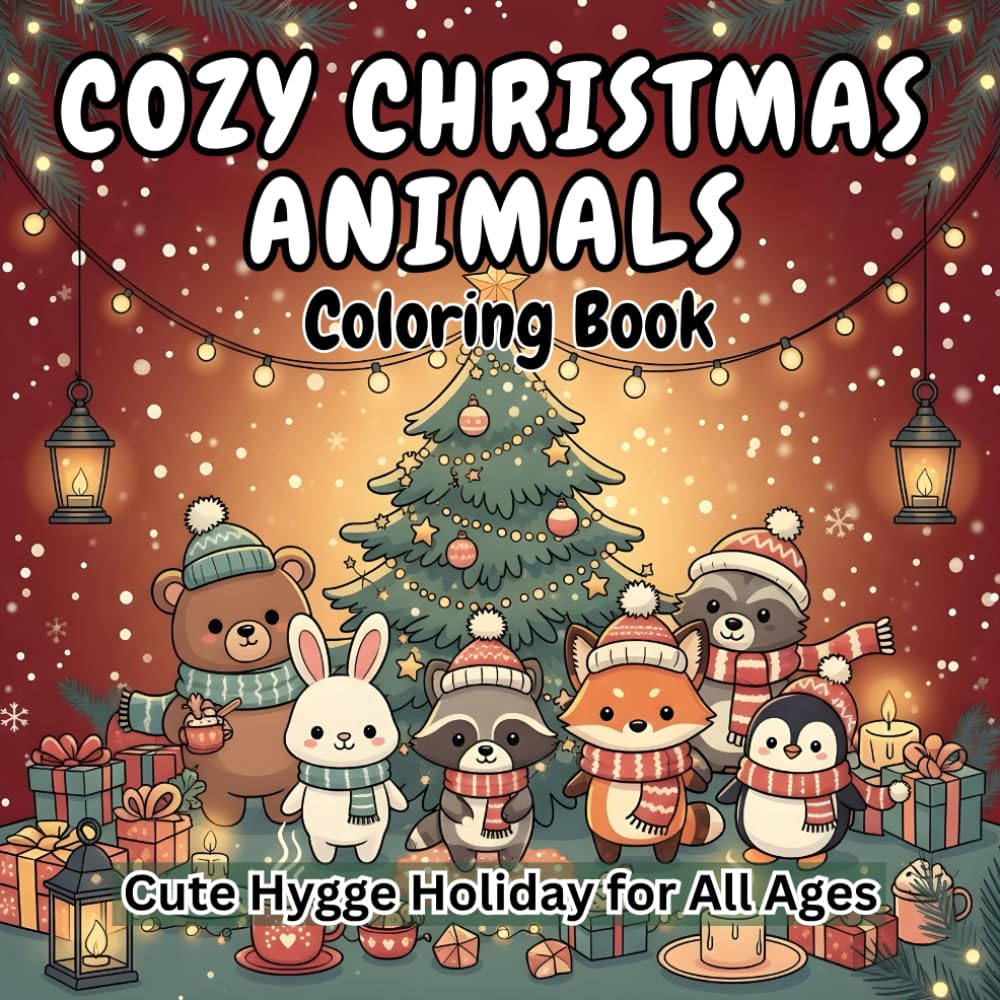 Cozy Christmas Animals Coloring Book: Cute Hygge Holiday for All Ages: Adorable Winter Scenes & Relaxing Holiday Moments Featuring Cute Hygge Animals