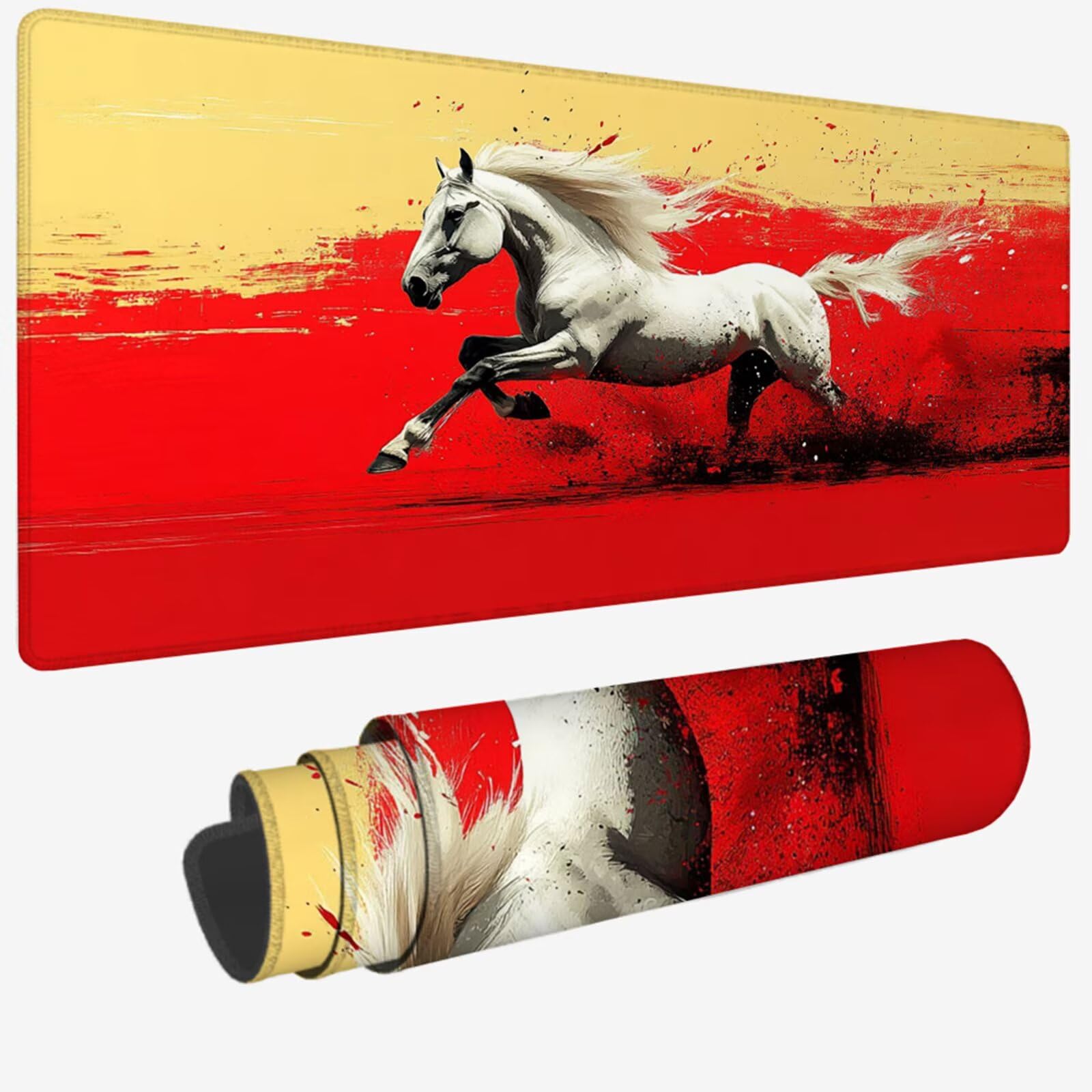 Podkładka pod mysz XXL 1200 x 600 x 3 MM, duża czerwona podkładka pod mysz z wodoodporną i antypoślizgową gumą koń pod ręką zszyte krawędzie, poprawia precyzję i szybkość dla gracza W-840