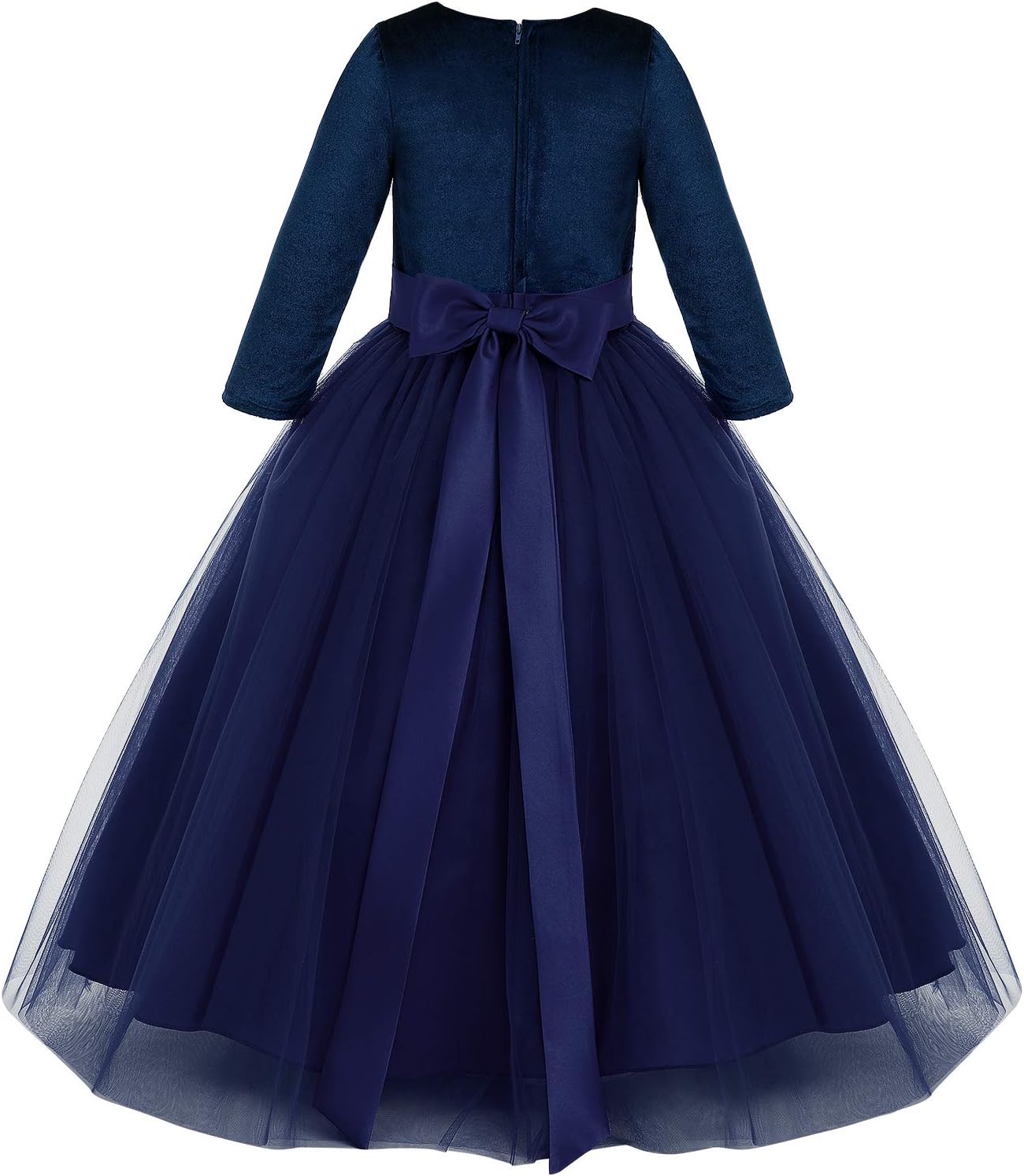 OBEEII Girls Flower Girl Dress Velvet Long Dress Winter Fall Wedding Bridesmaid Maxi Gown 3/4 Sleeve Princess Party Dresses