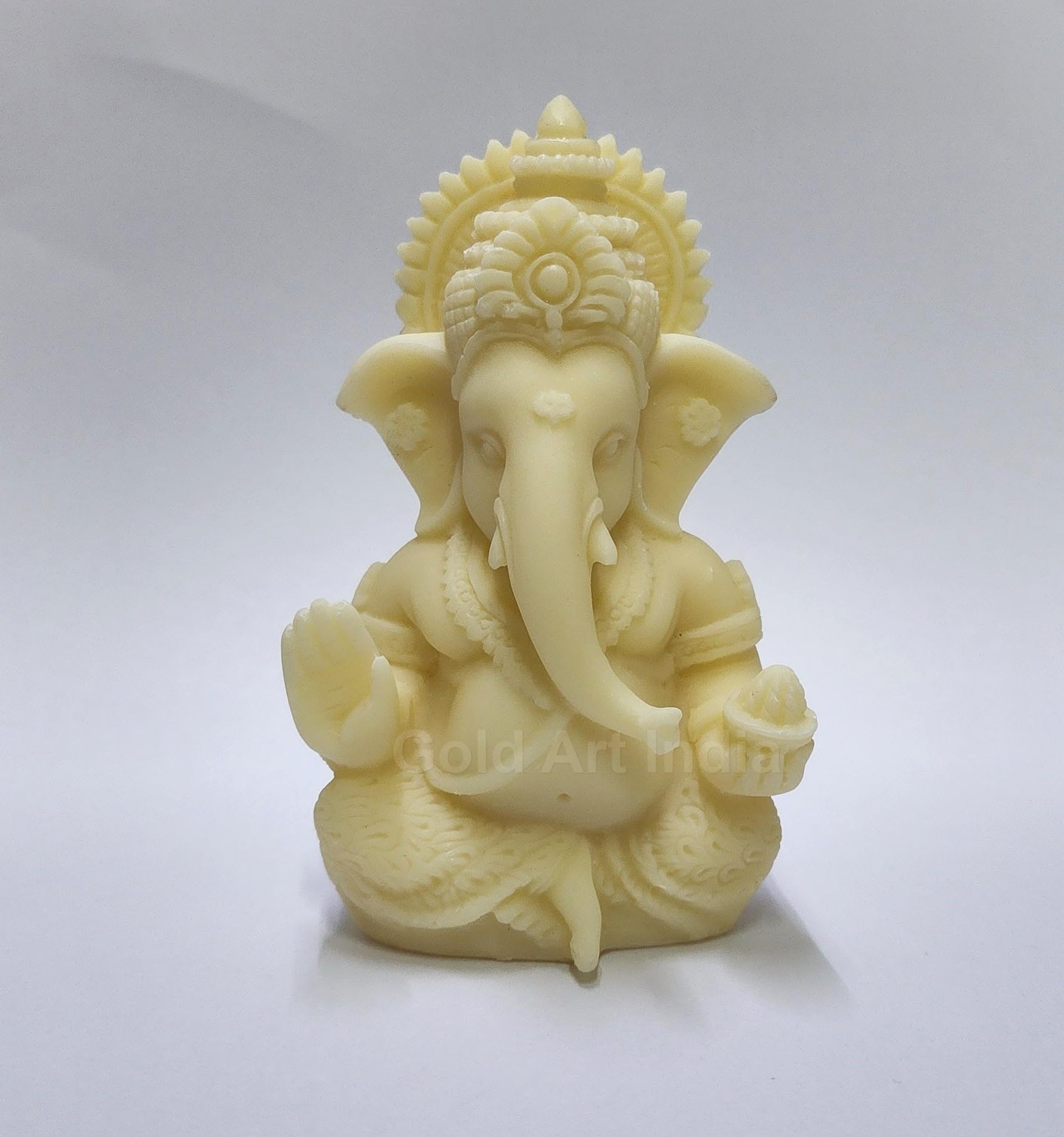 Gold Art India 3D Ivory Ganesha Idol Ganesh for Car Dashboard Statue Ganpati Vinayaka Vinayagar Figurine Diwali Gifts Home Decor Luck, Success