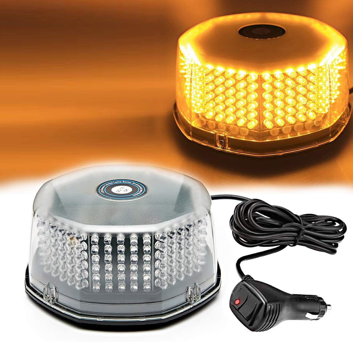 LE-JX Amber Led Beacon Strobe Light Rotating Truck Vehicle Car Roof Top Hazard Warning Flash Emergency Led Strobe Light 7 Flash Patterns 240 Leds 12 Volt with Magnetic Mount and Cigar Lighter Plug