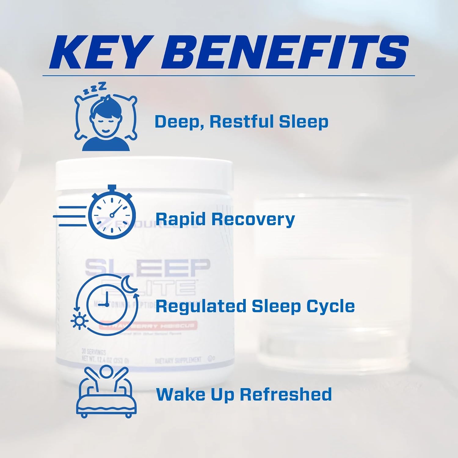 EndurElite Sleep Elite Sleep Drink Mix Supplement with Magnesium, Sleep Aid Powder - Strawberry Hibiscus - 30 Servings