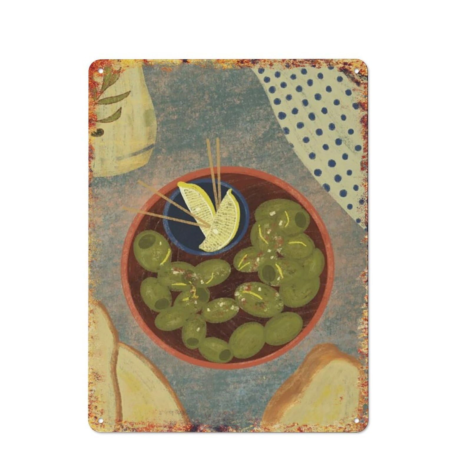 Yelacecca Green Olives Authentic Spanish Food Creative Novelty Unique Funny Waterproof Metal Sign Plaque Poster 8X12 Inch