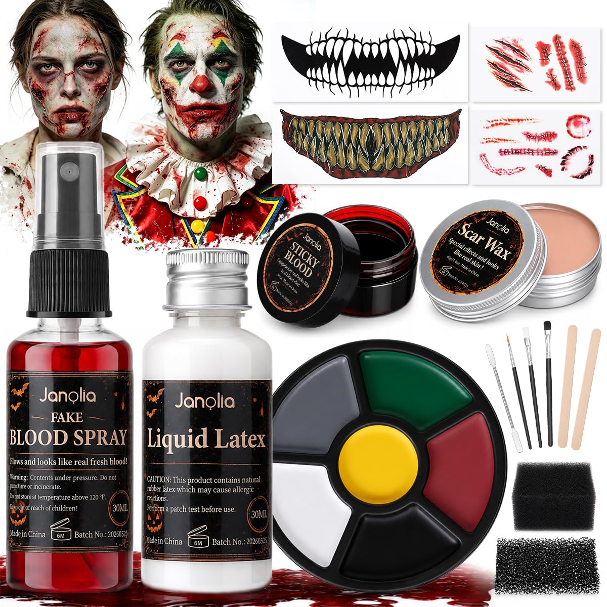 Halloween SFX Makeup Kit, Washable Fake Blood Kit for Special Effects SFX06