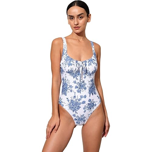 Women’s Tie Floral Sexy One-Piece Tankini Bathing Suits Slimming Swimsuit