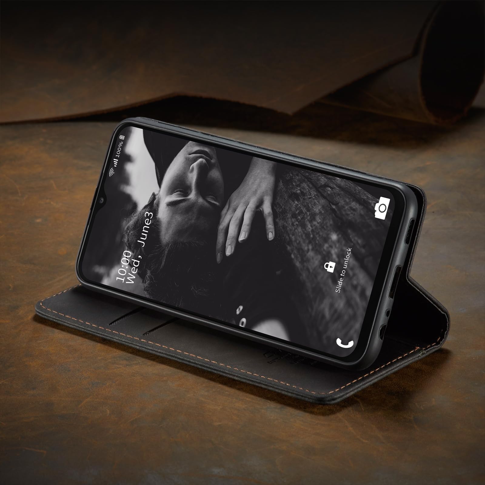 Samokor Cover per Samsung Galaxy A14 5G/4G Pelle Flip Custodia Cavalletto Portafoglio Magnetica Carta Fessura Antiurto per Samsung Galaxy A14,Nero