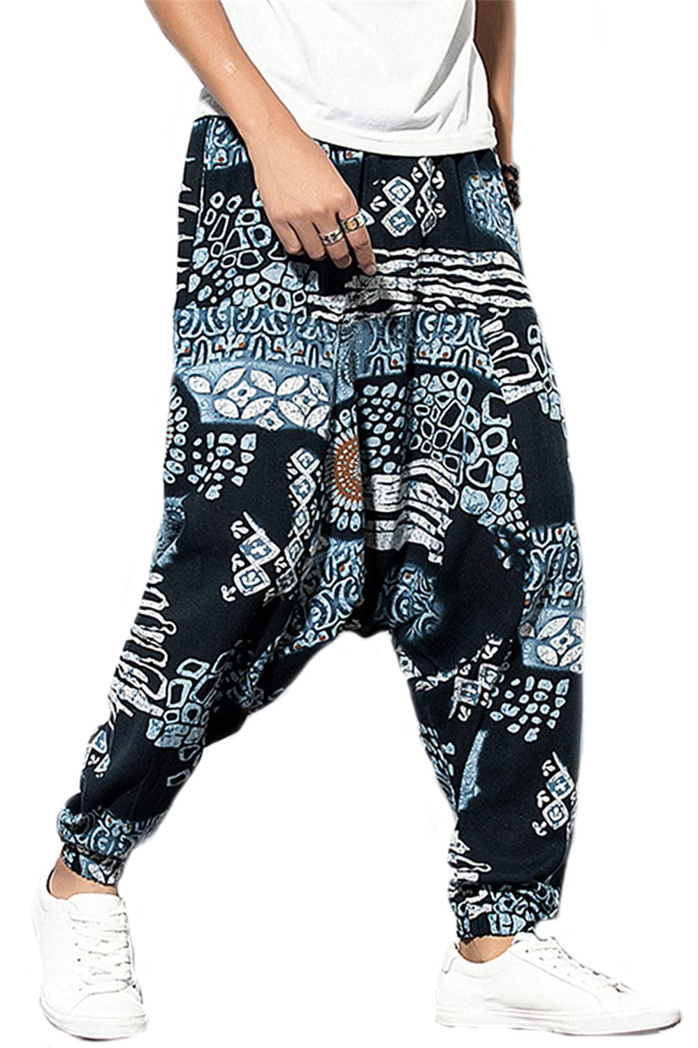 perdontoo Uomo Comodi Cotone Harem Yoga Casual Baggy Hippie Pantaloni