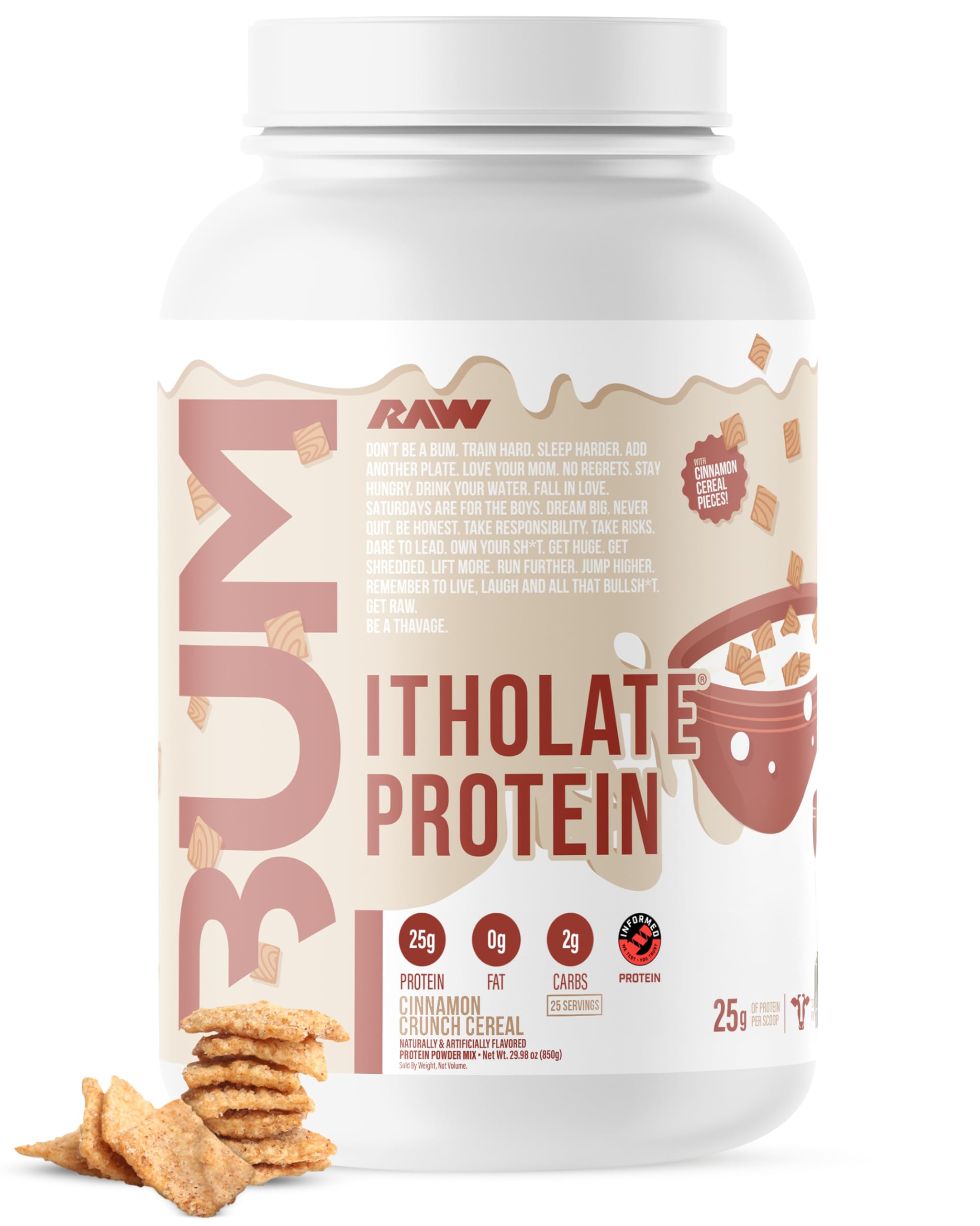 RAW Whey Isolate Protein, (CBUM Itholate Protein) - 100% Grass-Fed Sports Nutrition Powder for Muscle Growth & Recovery - Low-Fat, Low Carb, Naturally Flavored - 25 Servings (Cinnamon Crunch Cereal)