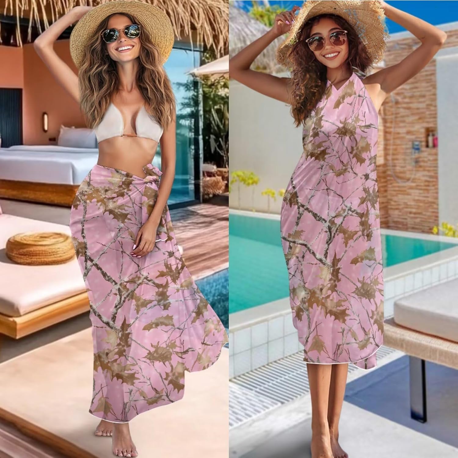 Xpyiqun Bikini Sets for Women 3 Piece Swimsuits with Cover Up Skirt Tropical Bathing Suit Beach Coverup Halter Triangle
