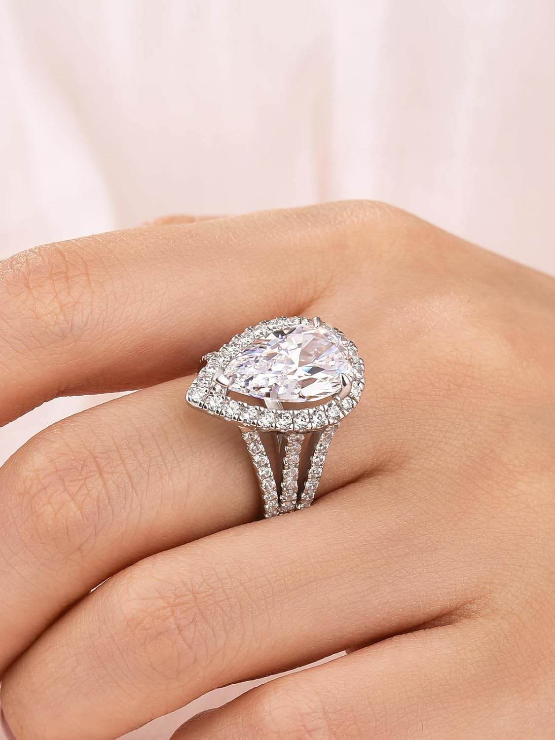 3.5/5.0CT Halo Pear Shaped Engagement Ring,Split Shank Promise Ring for Women in S925 Sterling Silver - Image 5