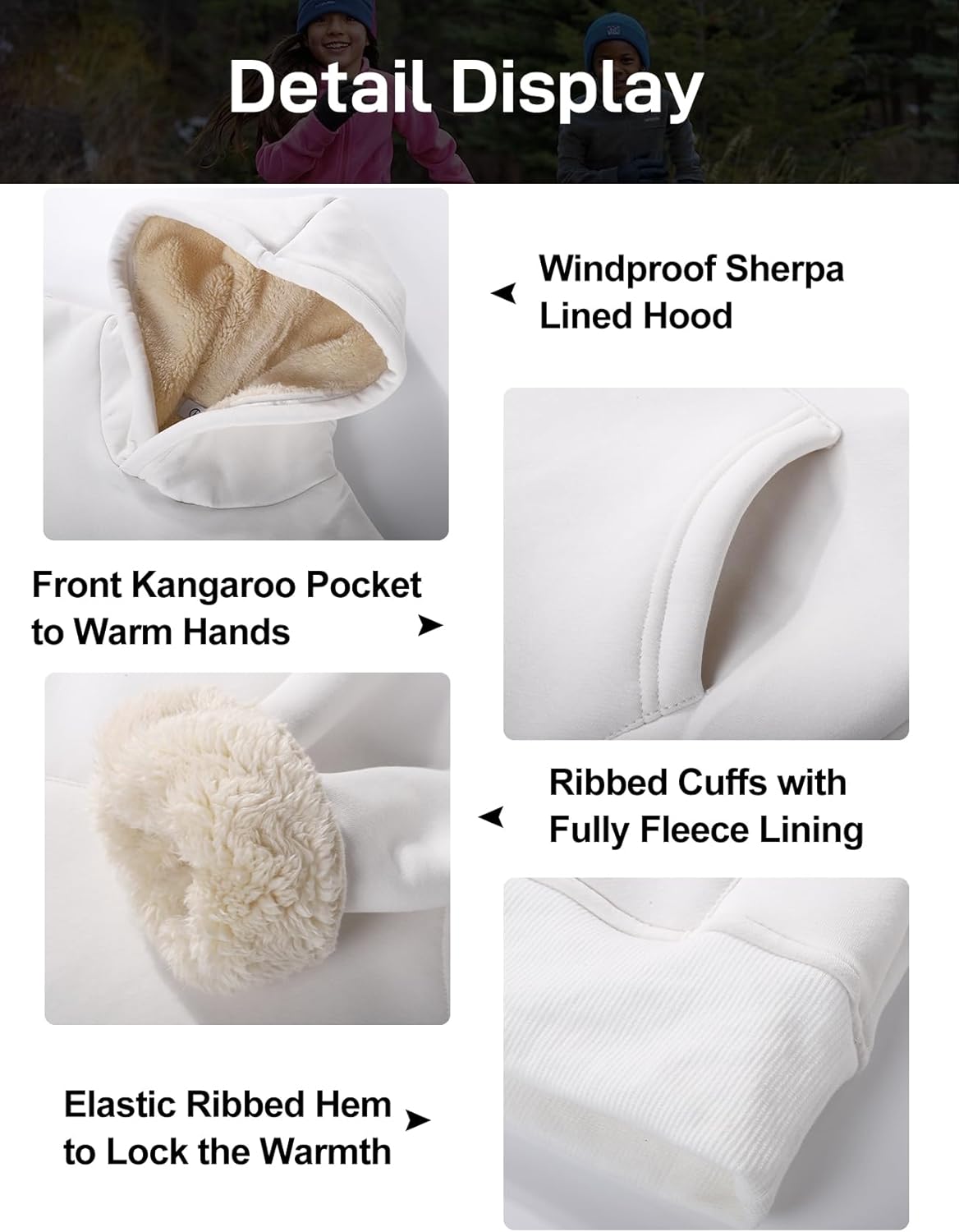 Flygo Unisex Boys Girls Fleece Lined Sherpa Hoodie Kids Warm Winter Hoodies Pullover Hooded Sweatshirt Sweater 4-13Y - Image 6