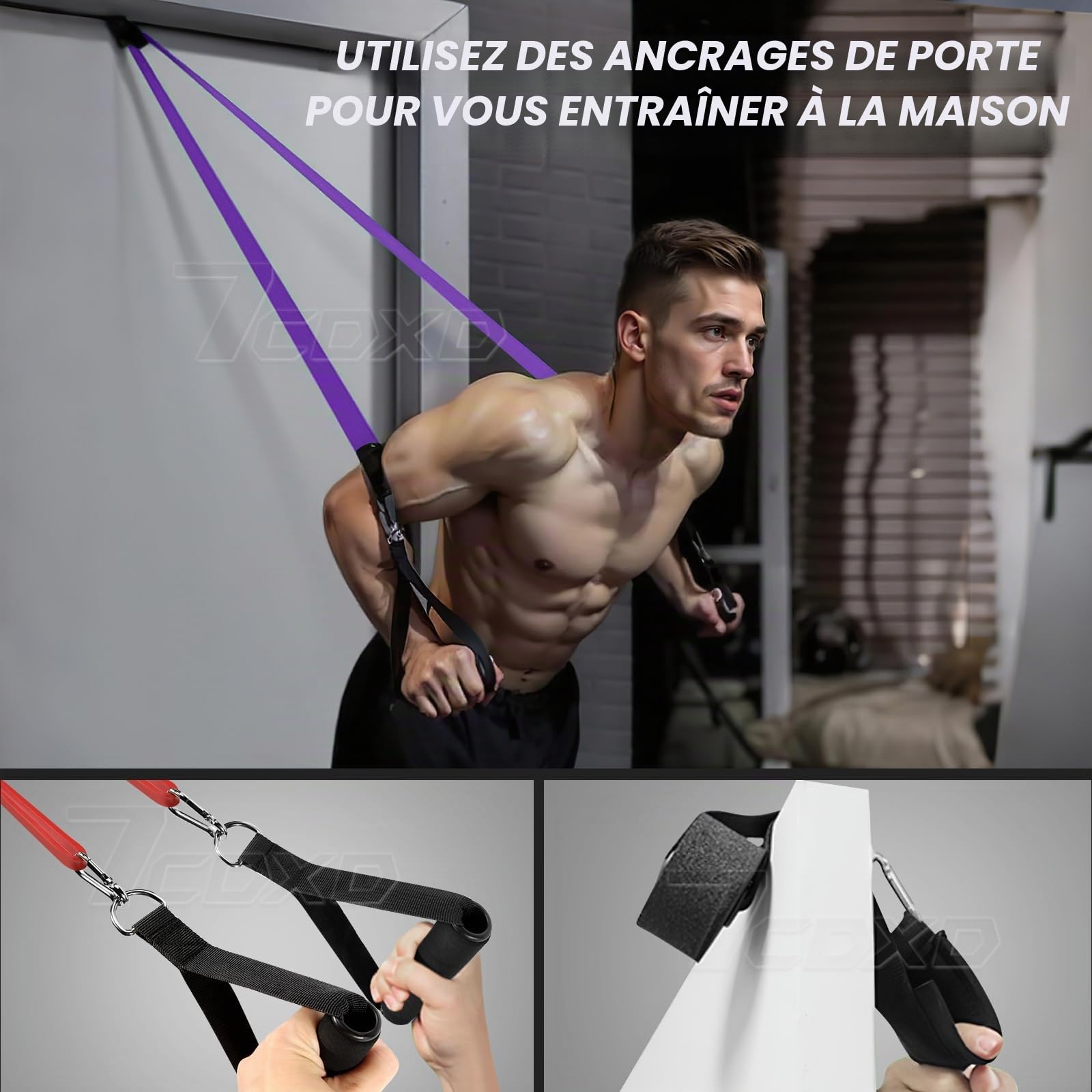 Ensemble de Bandes de Résistance, Bandes de Traction à 6 Niveaux avec Poignées, Ancrage de Porte, Sac de Rangement, Bandes d'exercice pour Entraînement au Poids du Corps, Dynamophilie