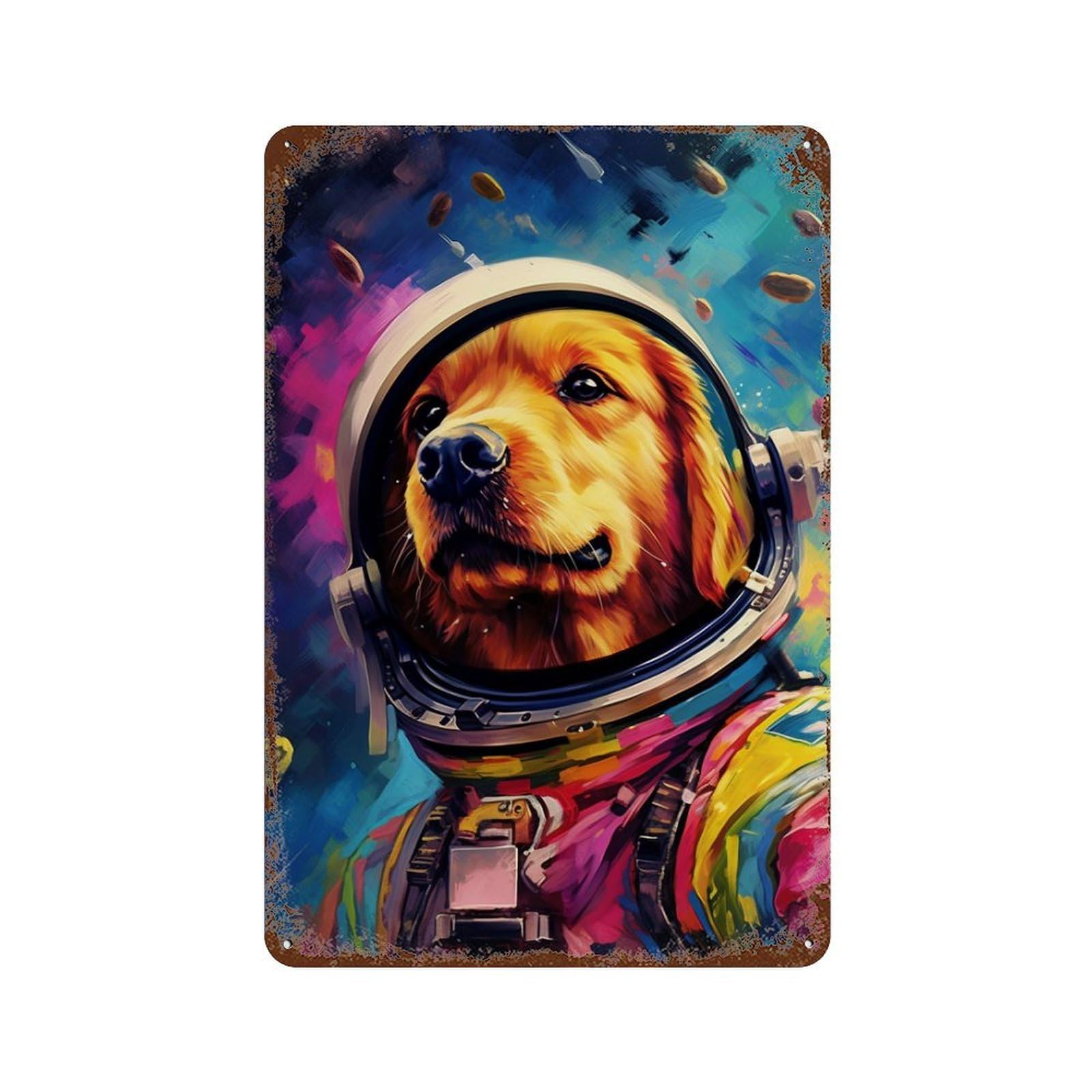 Space Dog Adventure -91 Distressed Metal Wall Sign 11.8"x7.9", Ideal for Patio, Garden Room And Bar Decor