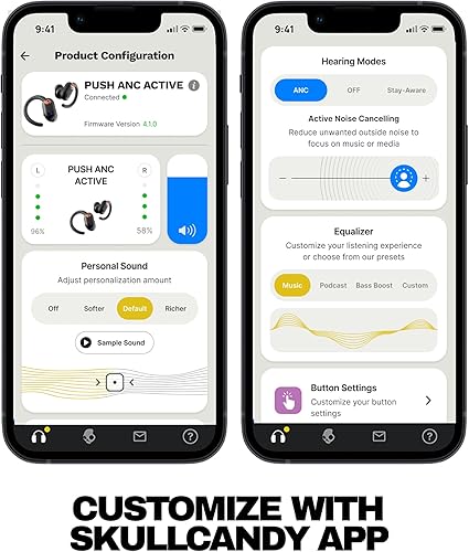 Miniatura 7 de Skullcandy Push ANC - Auriculares inalámbricos activos con cancelación de ruido, auriculares Bluetooth, cancelación de ruido, 58 horas de batería,