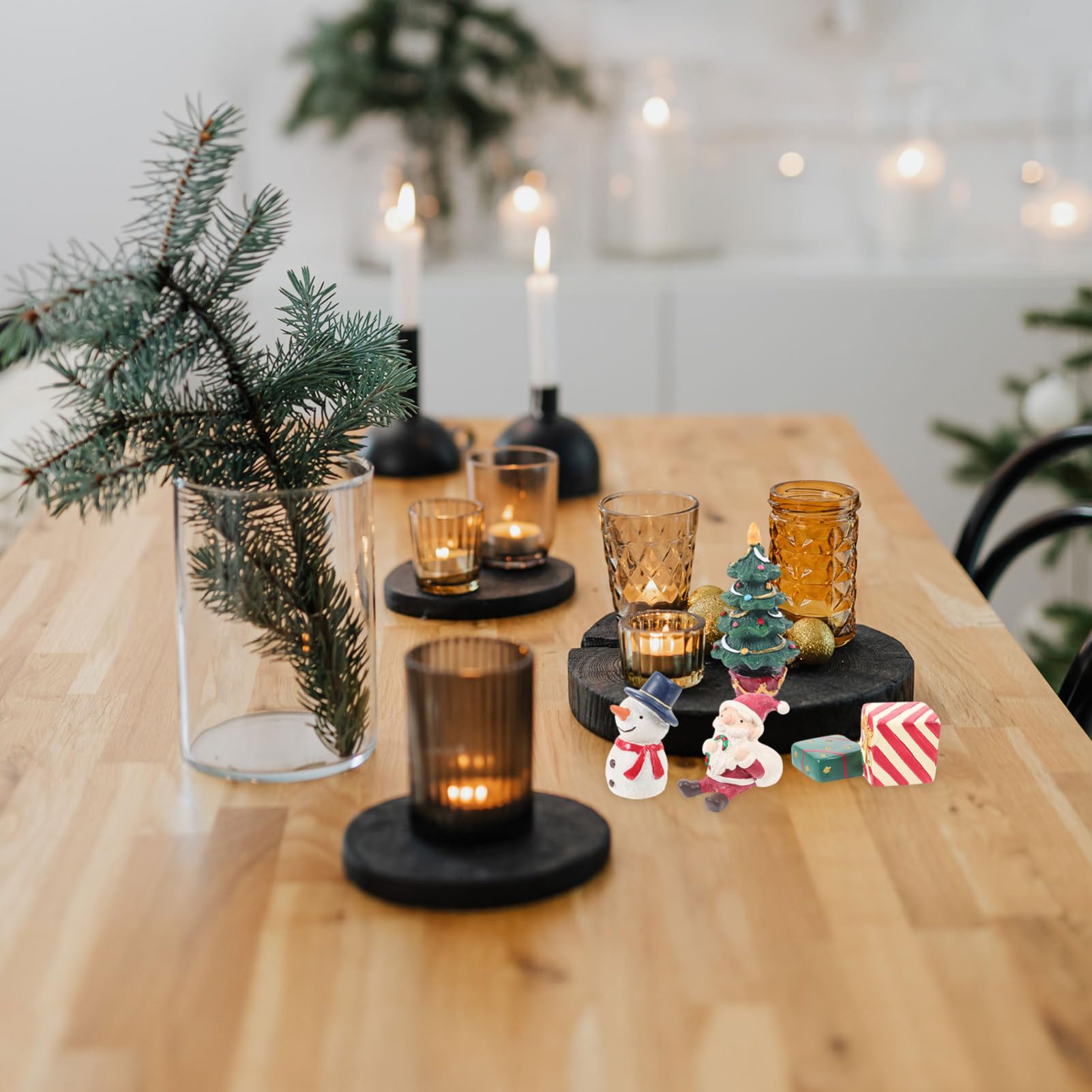 Zerodeko 7 Set Micro Ornamento Paesaggistico Arredamento Statuine Della Tavola Di Natale Decorazione Albero Di Natale in Feltro Luci Usb Costume Natalizio Luce Fatata Resina 4 Pezzi * 7