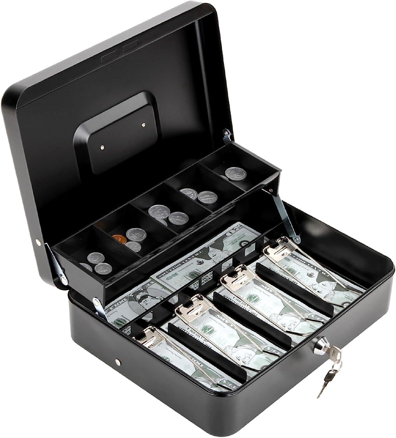 DGOOLS Locking Cash Box with Lock,Money Box with Cash Tray,Lock Safe Box with Key,Money Saving Organizer,4 Note / 5 Coin Slots-image-40