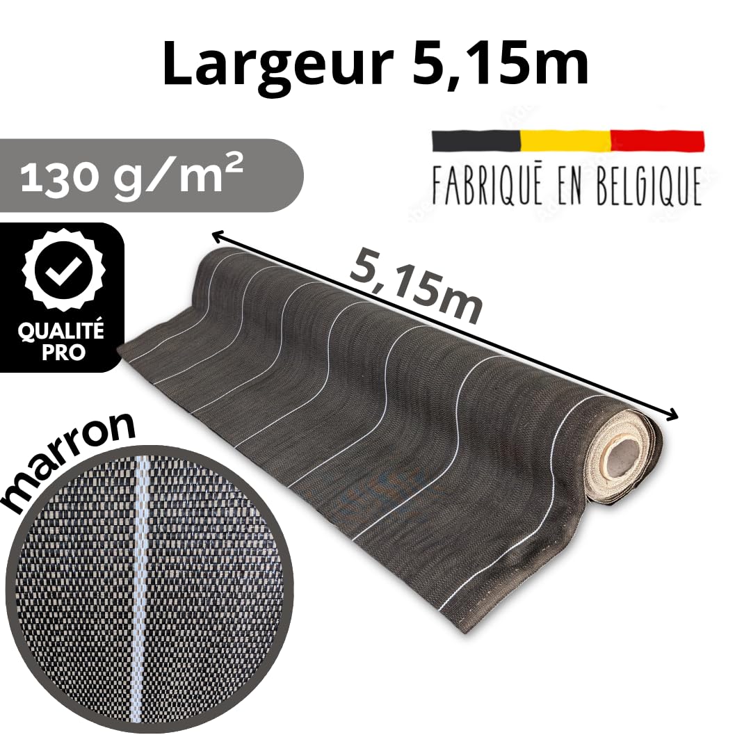 Pack Agrafes et Toile de paillage Grande Largeur 5,15m - Anti Mauvaises Herbes Longueur 10m - Lot Bache Marron 130 grammes par m2 - Geotextile - Large 5M ZENLYS