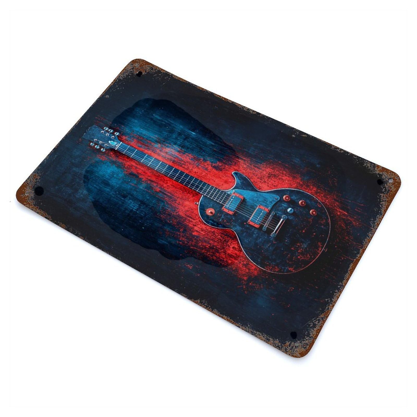Guitar Red Mood Rusty Metal Tin Sign 11.8"x7.9", for Basement, Hobby Room And Garage Decor, Retro Wall Decor