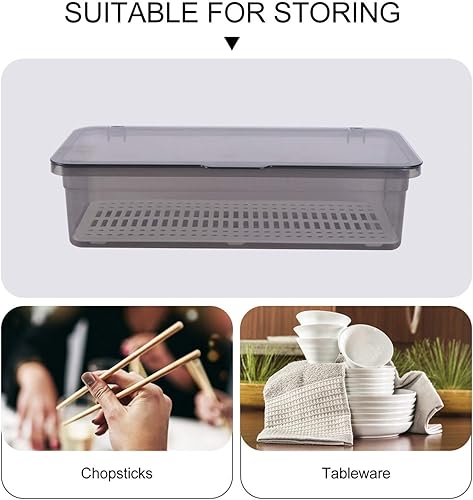 Miniatura 7 de Cabilock Bandeja de cubiertos con tapa y escurridor, organizador de cajones de cubiertos de plástico, bandeja de cubiertos a prueba de polvo para
