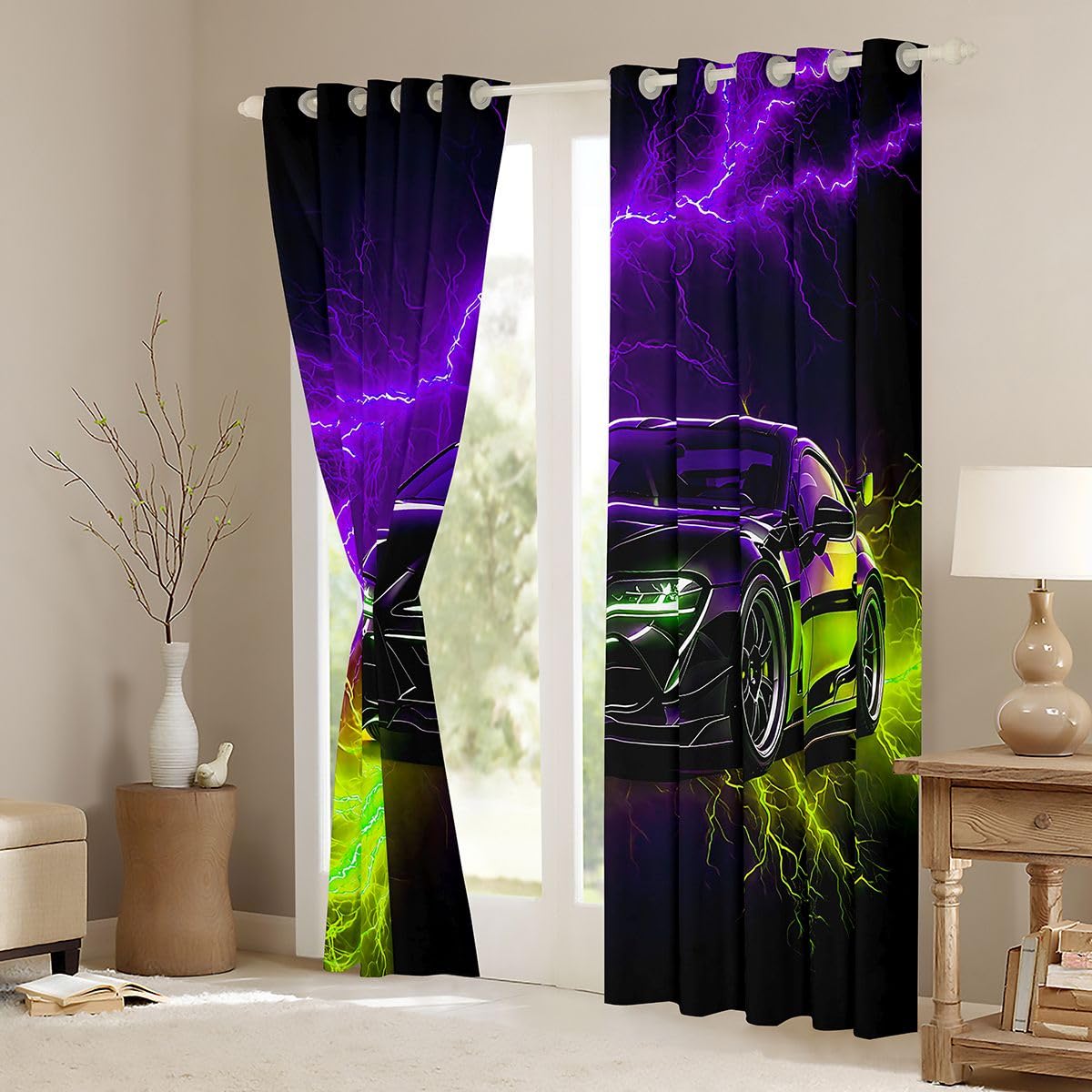 Homemissing Cortinas opacas de coche de carreras para dormitorio, sala de estar, cortinas opacas para oscurecer la habitación, 2 paneles de 46 pulgadas de ancho x 72 pulgadas de largo