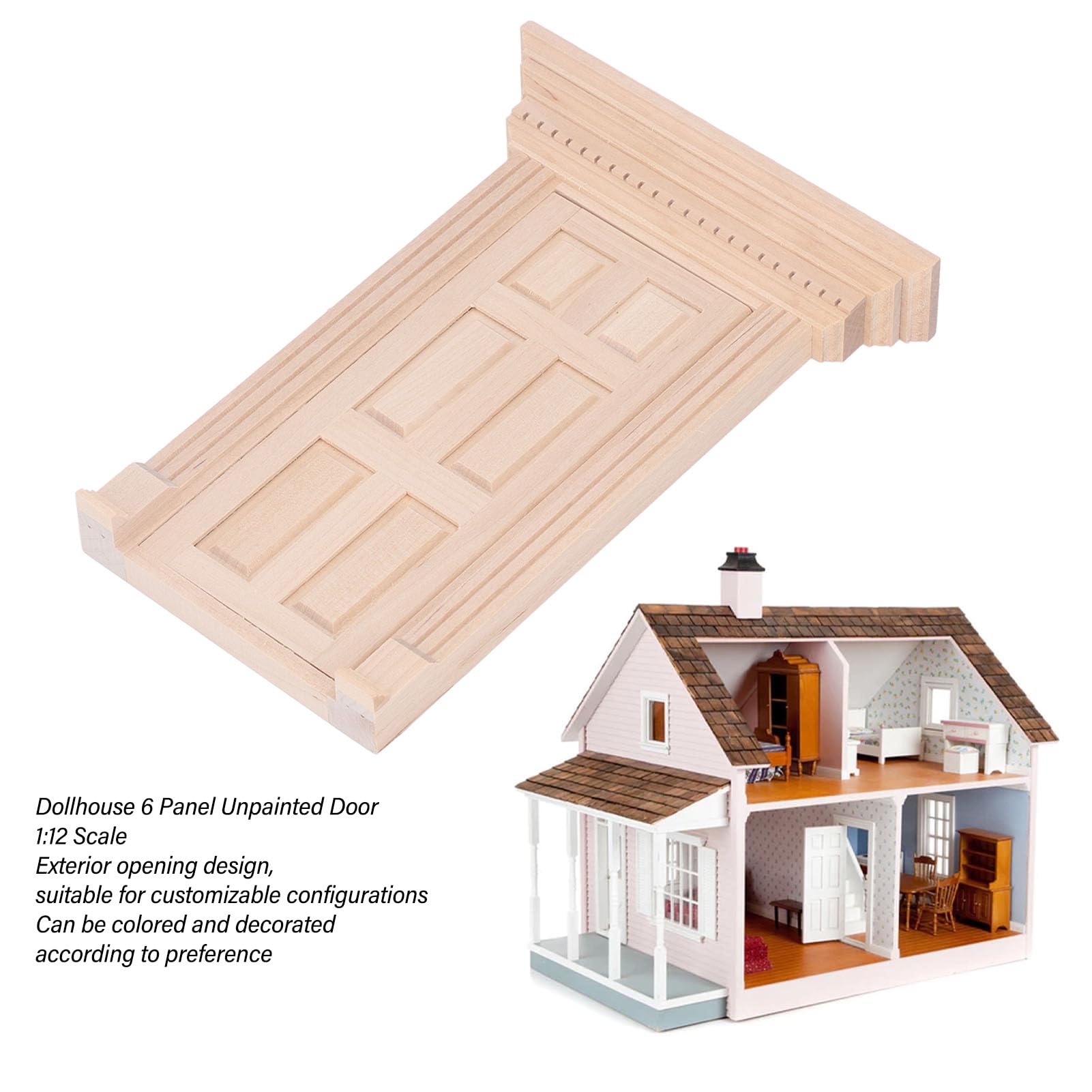 Alessio Miniatures - Porta In Legno 6 Pannelli Rialzati Scala 1:12 Per Casa Delle Bambole (Mod. 2309)