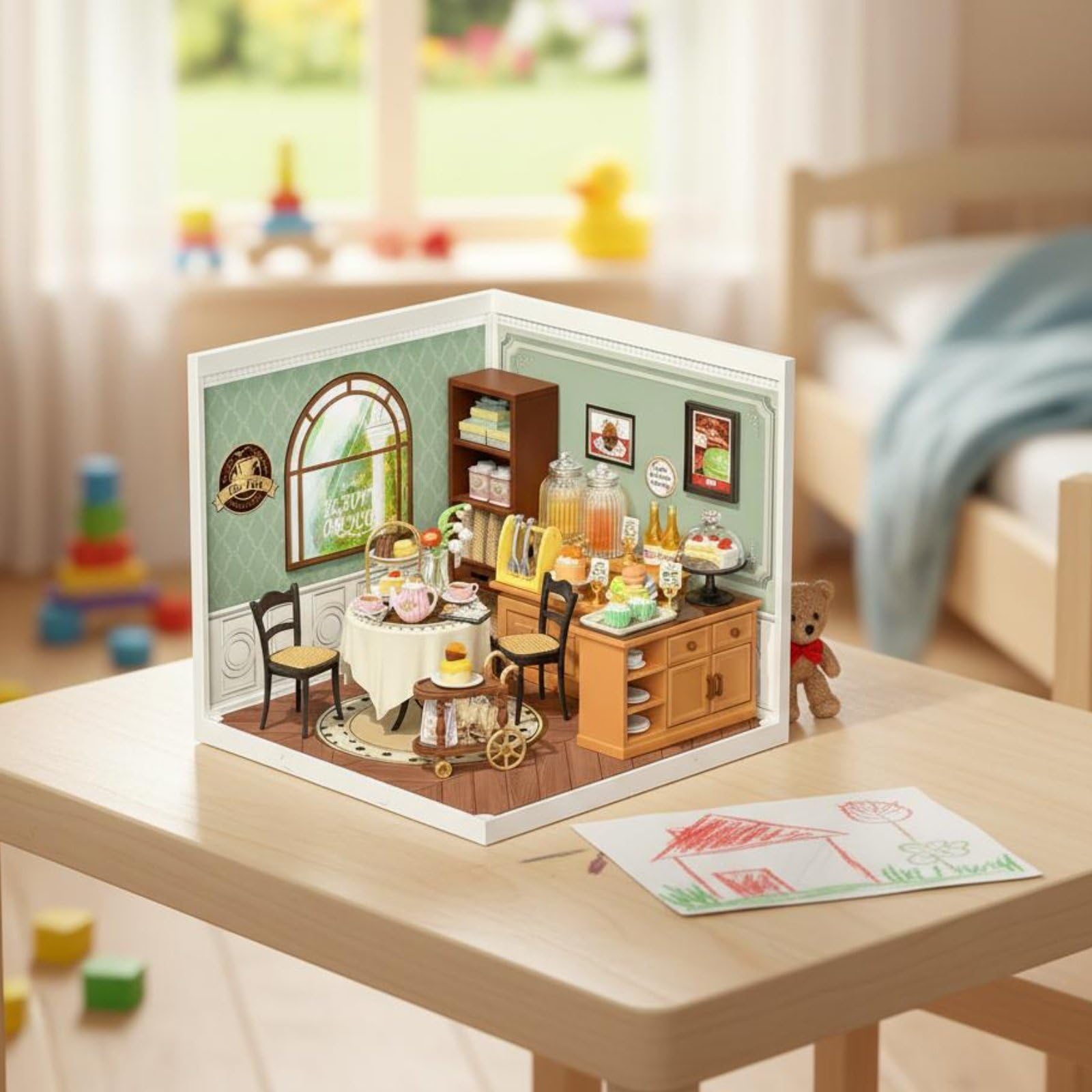 kowaku Block Coffee Miniatura Negozio Diorama Modellino Negozio Casa Delle Bambole Accessori Realistici Libri Macchina Del Caffè Insegne Adatto per Scrivania, Tè Del Pomeriggio
