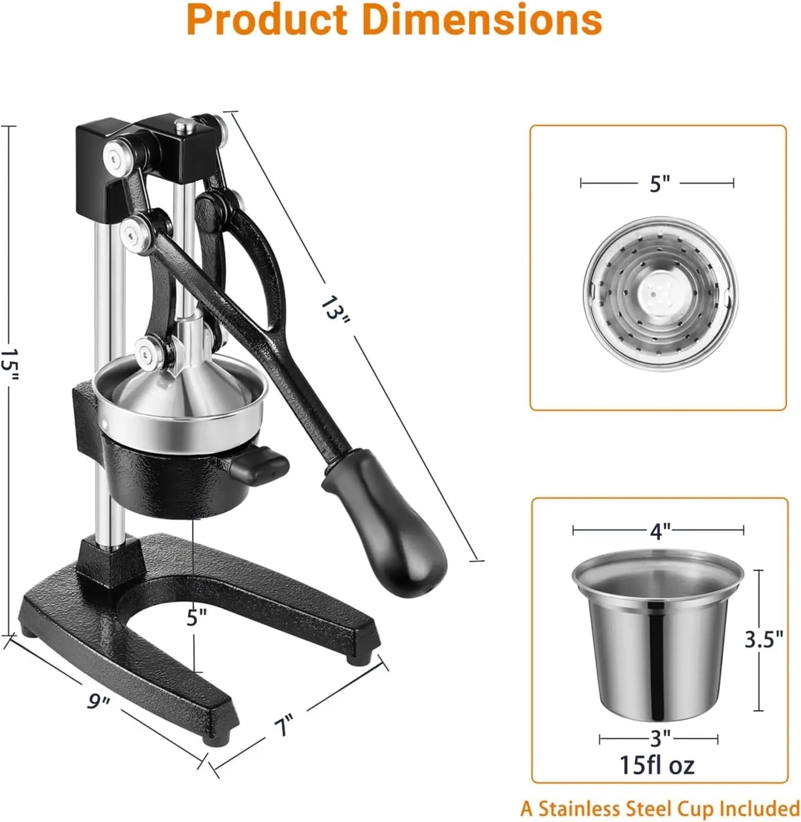 Exprimidor manual de frutas, Exprimidor Manual de Hierro Fundido for Naranja, Limón, Lima, Granada, 40 cm