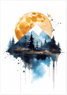 Surreal Mountain and Moon Artwork: A Thrill Seeker's Dream, Expressionist Landscape for Modern Interiors, Perfect Wall Art for Nature Enthusiasts