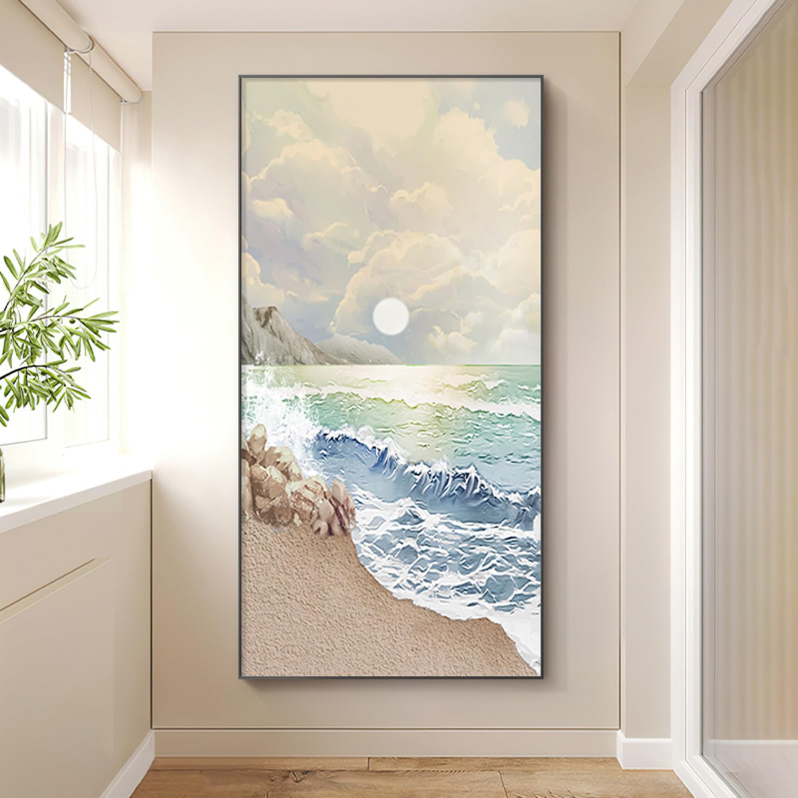 Peinture à l'huile vagues rochers, art mural pour maison