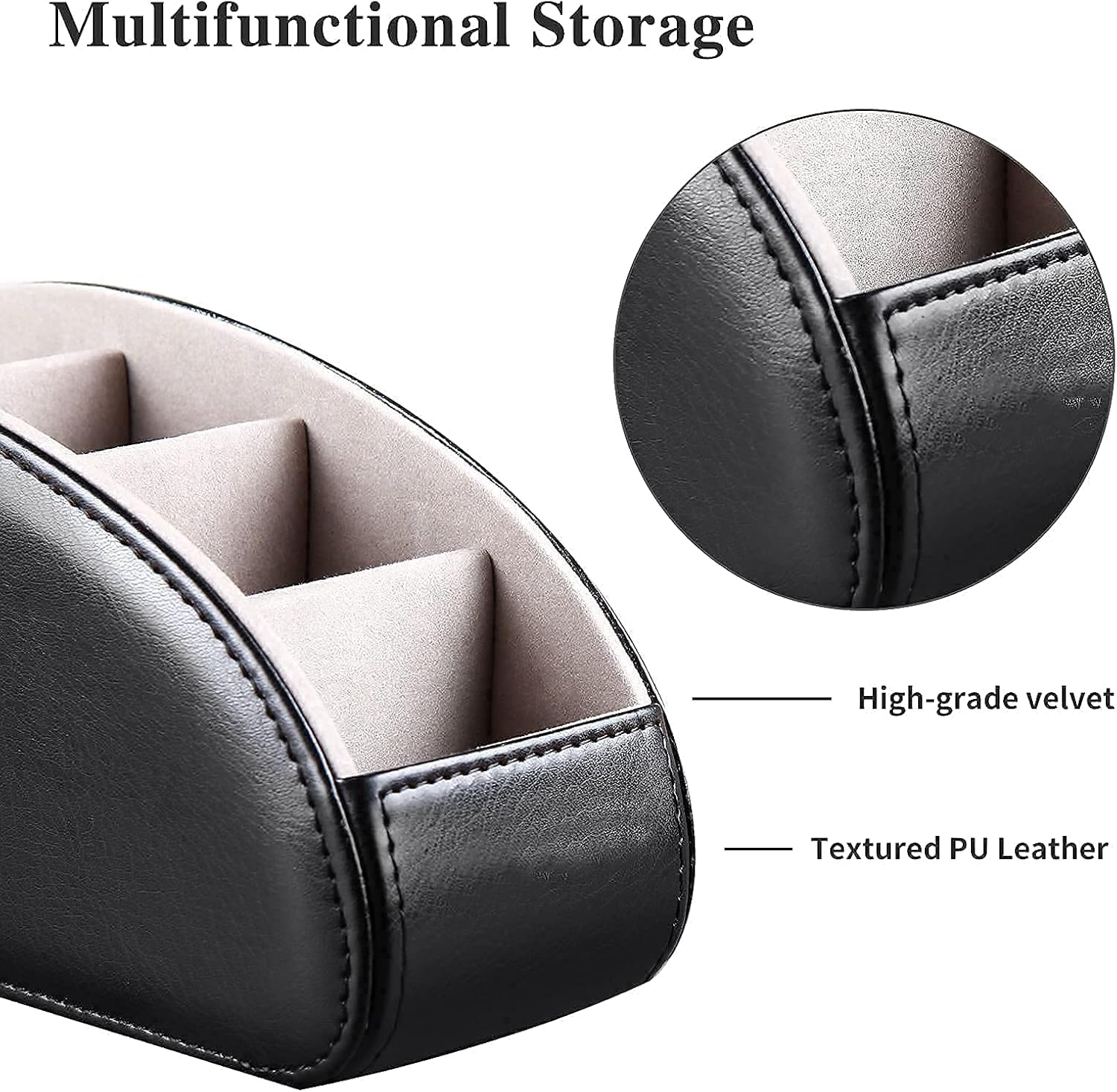 YAPISHI 1x Remote Control Holder, PU Leather Black + 1x Swivel Desk Organizer, PU Leather Black
