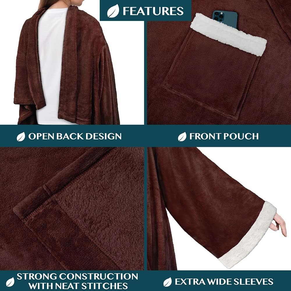 Lujosa manta de forro polar con mangas por Pavilia | elegante, acogedor, extra suave, funcional, ligero