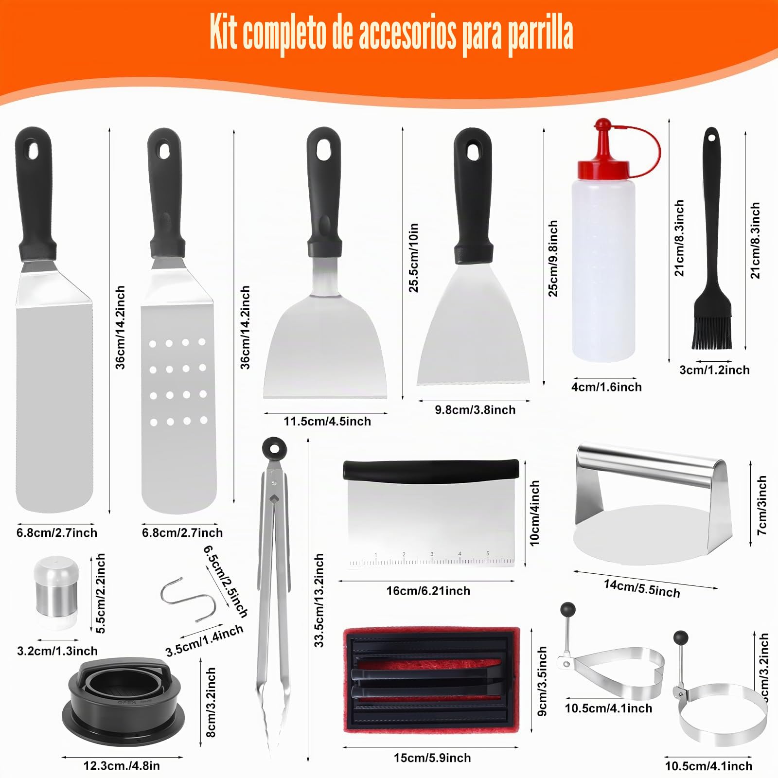 JUAUO Juego 27 Utensilios de Barbacoa de Acero Inoxidable, Kit de Accesorios Profesional para Parrilla y Plancha con Bolsa de Transporte y Prensa Hamburguesas, Regalos para Hombres y Chef Aficionado