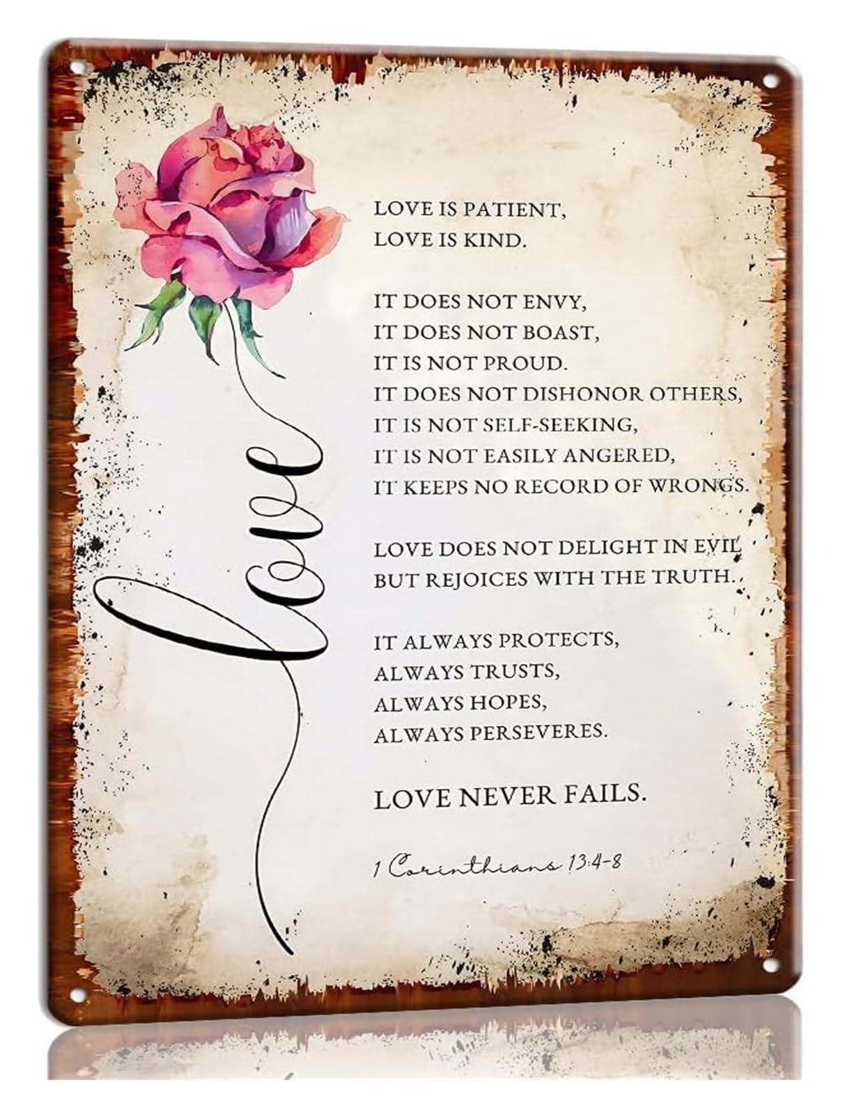ZDVHOMCB Bible Verse Metal Sign 1 Corinthians 13 4-8 The Greatest of These Is Love Classic Font Tin Art for College Dorm Sunroom 8 X 12 inch