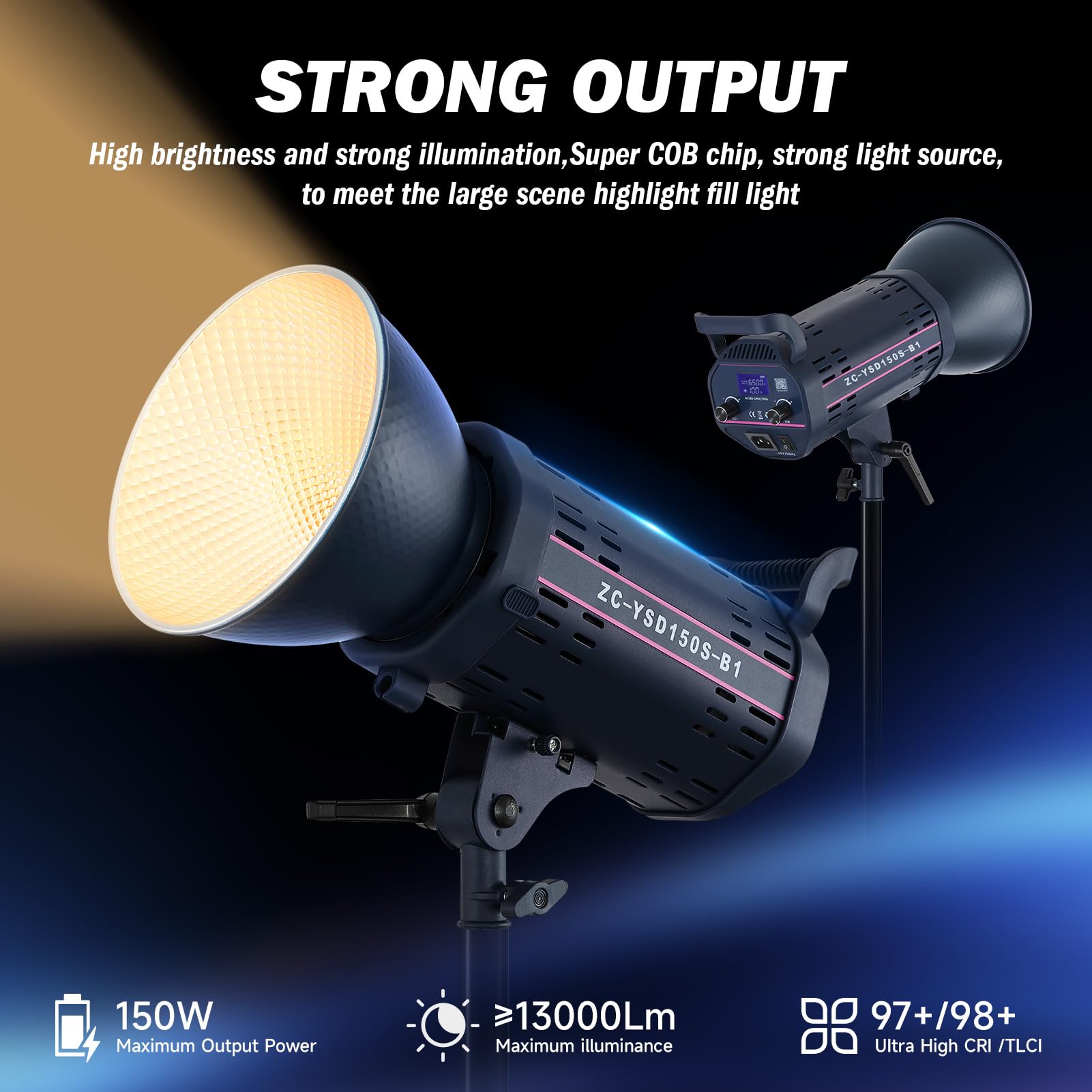 Luce video 150W LED con 2.4G & APP Control COB Bi Colore 2700K-6500K, ≥13000LM, CRI≥97, luce dello studio con illuminazione del suport di doppio potere per la fotografia, studio e video