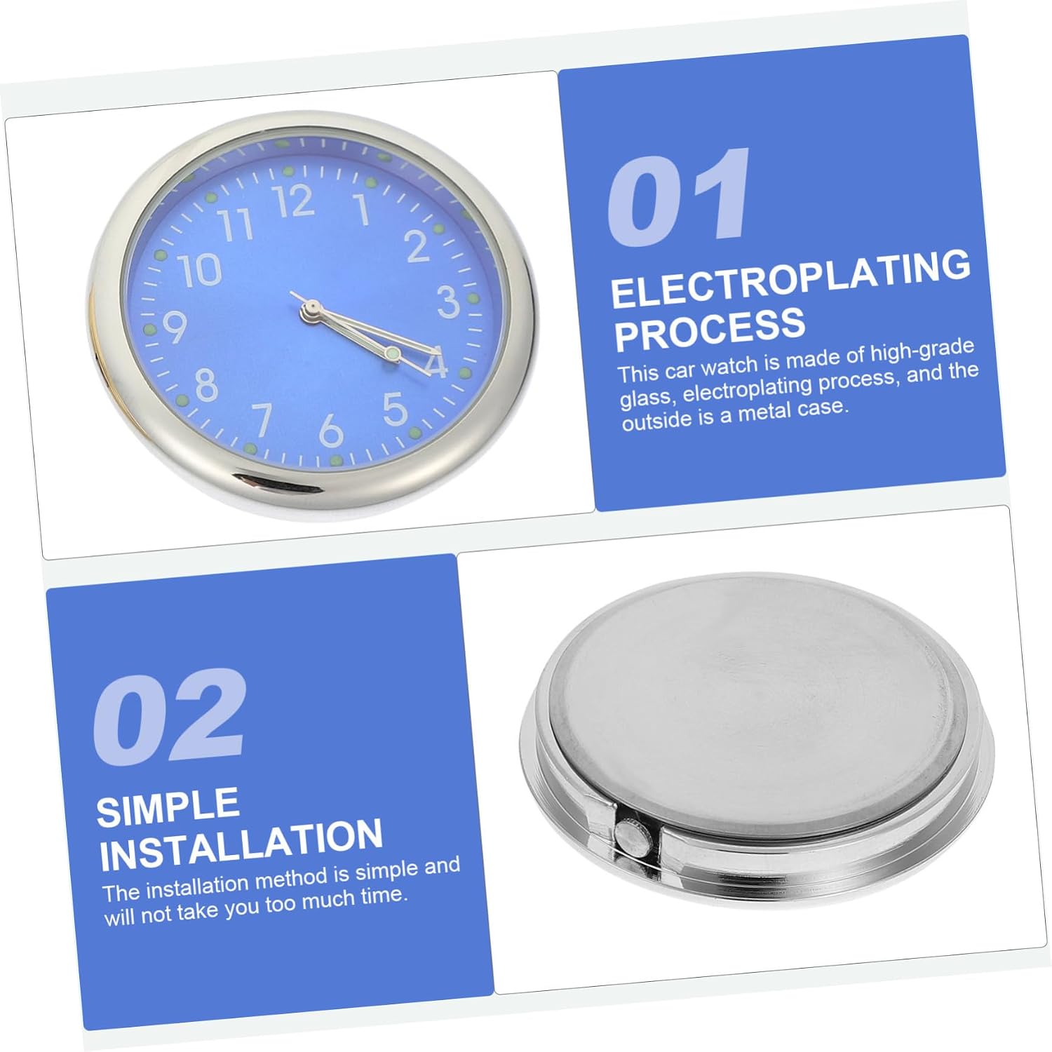 PRETYZOOM 2Pcs Luminous Car Clock Delicate Tiny Dashboard Clocks for Vehicle Home Office Easy Installation with Blue and Gold Design