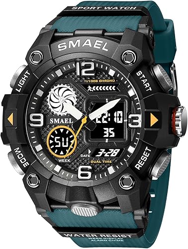 KXAITO Relojes deportivos para hombre, impermeables, militares, con fecha, tácticas, LED, alarma facial, cronómetro, 8055, 8055 Verde Oscuro, Militar