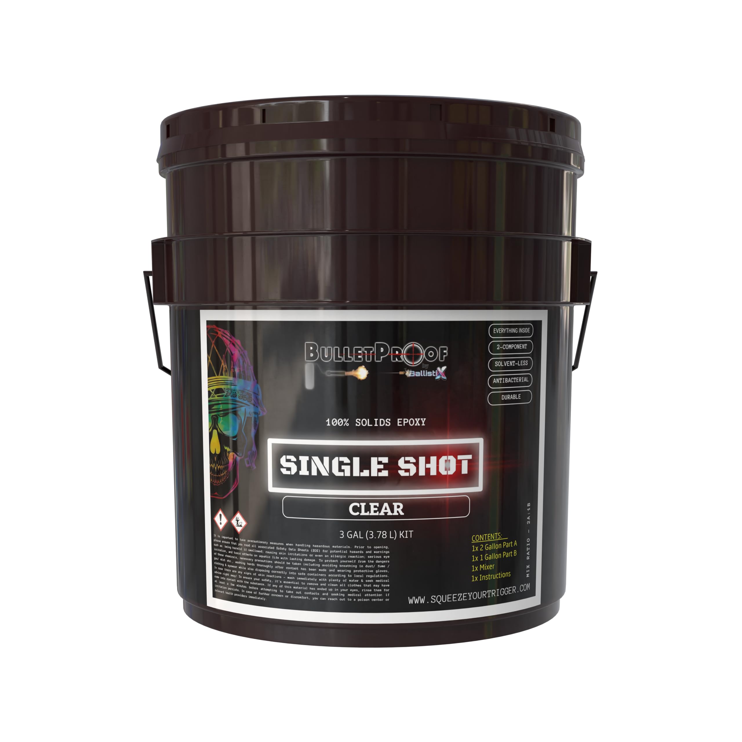 BP Resins: Single Shot |100% Solids Epoxy Resin Kit (3 Gallons) Solvent-Less, Two Component Gloss Coat Finish- Low VOC! Industrial Use, Garages, Floors, Wood, Acrylic & More! (Clear) + Free Mixer