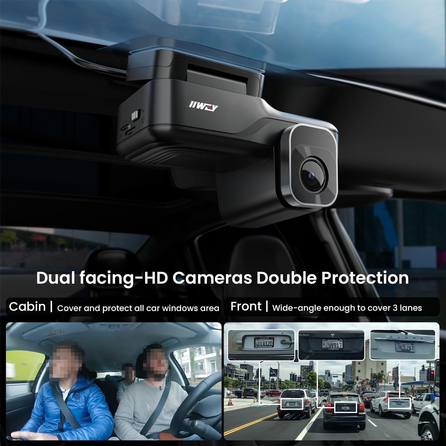 IIWEY Dash Cam LTE 4G Live FHD Autokamera Vorne und Innen, Echtzeit-Alarm & Live-Ansicht via App, Cloud-Speicher, 4 IR-LEDs Nachtsicht, Bildschirmlos, 24/7 Parkmodus Anti-Diebstahl, GPS, Inklusive OBD