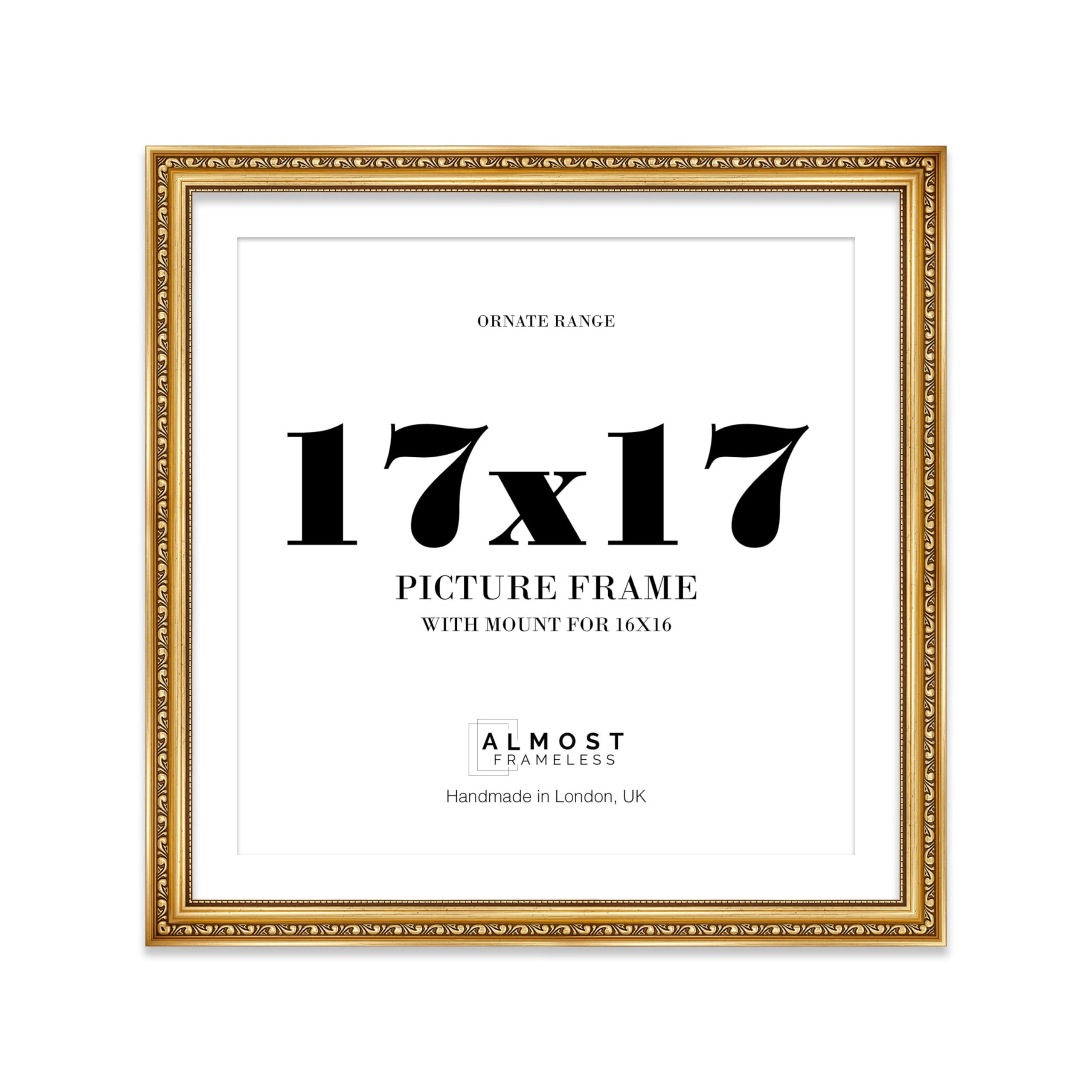 17x17 Gold Ornate Photo Frame With White Mat For 16x16 Picture, Ready to Hang, 1 Pack โ image 1