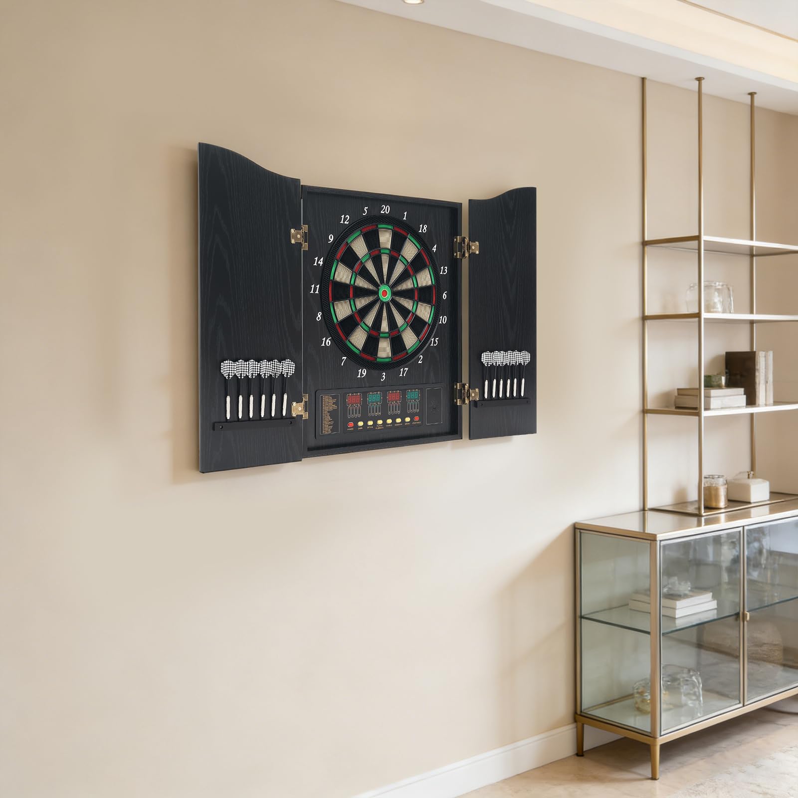 Diana para 27 juegos, 16 jugadores, MDF, montaje en pared | PP,ABS,LED,Sprachausgabe,243 varianten,12 Darts,88 Tips,Adapter,102cm,9.5kg,Partyspiel,Kneipe,Büro,Zuhause