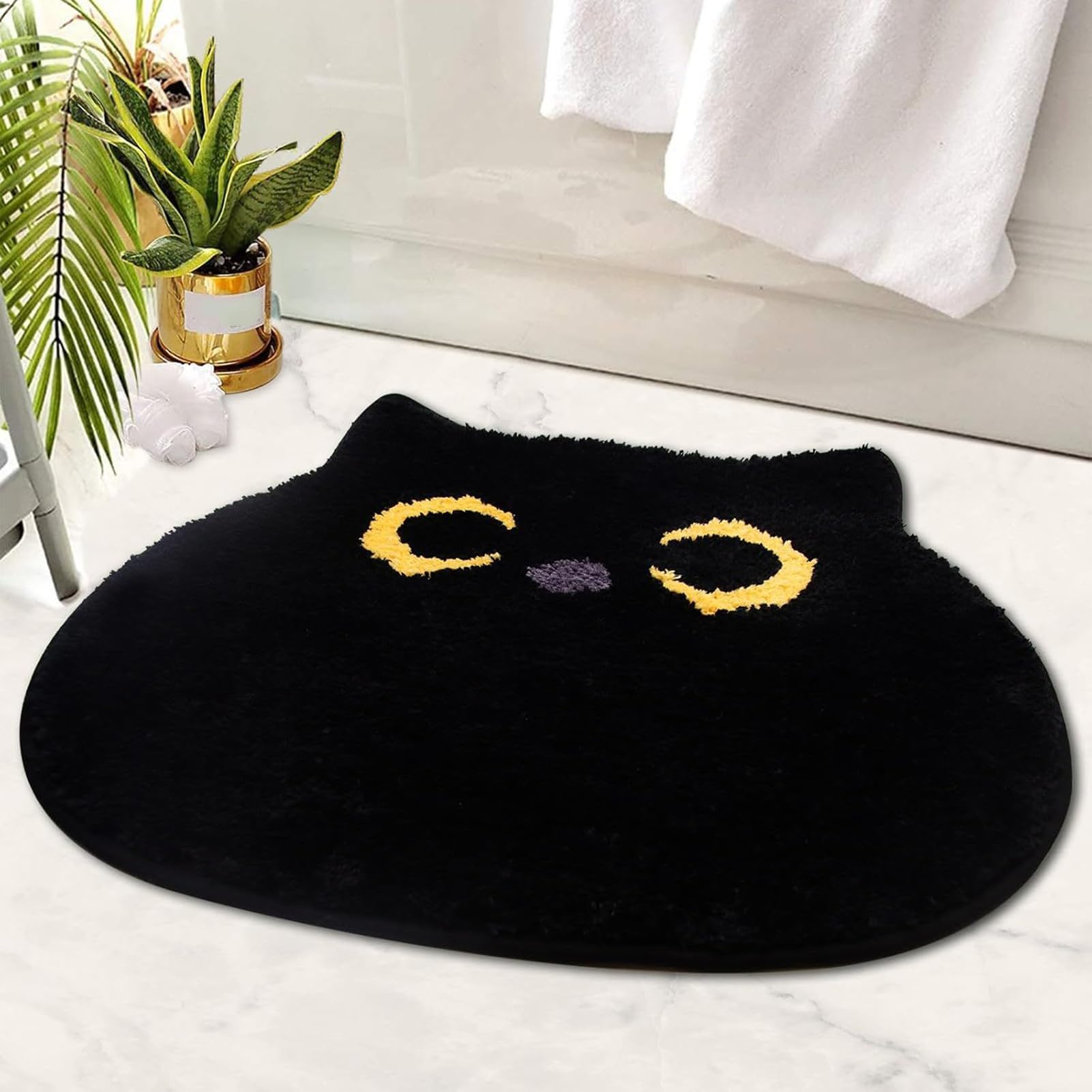 Tyinerc Katzen Teppich – Schwarz, 50x55 Cm, Rutschfest, Weicher Flormatte, Für Badezimmer, Küche, Dusche, Schlafzimmer – Süßes Motiv, Pflegeleicht