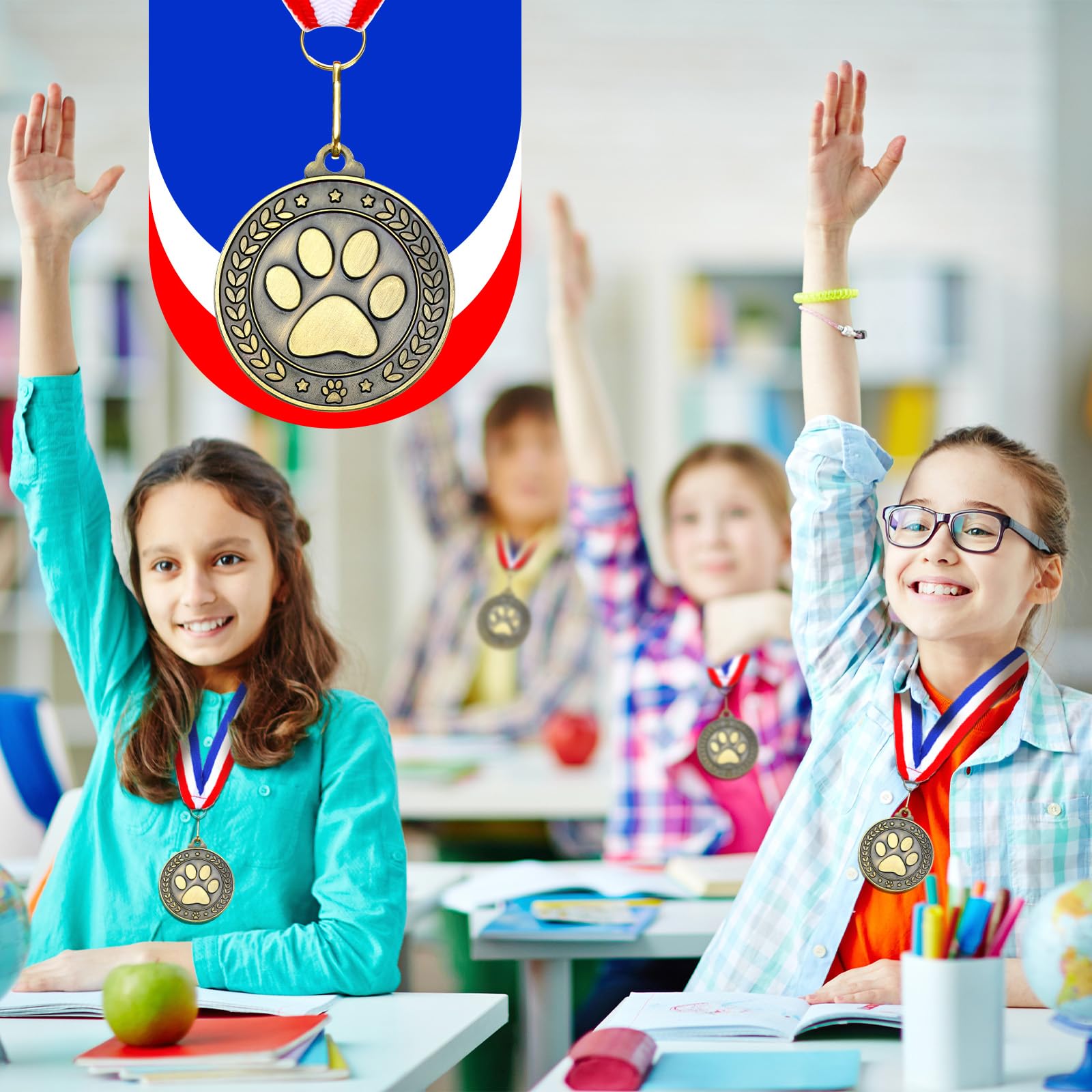Quelay 60 medallas de premio de 2 pulgadas, medallas de oro a granel con cintas para el cuello, trofeo de metal, regalo para torneos, competiciones, fiestas, niños y adultos (medallas con estampado de